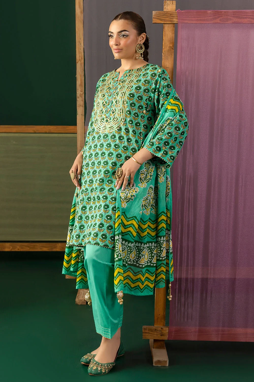 3 Piece Gota Embroidered Lawn Suit with Printed Lawn Dupatta CL-62044 - W-FB-HT-