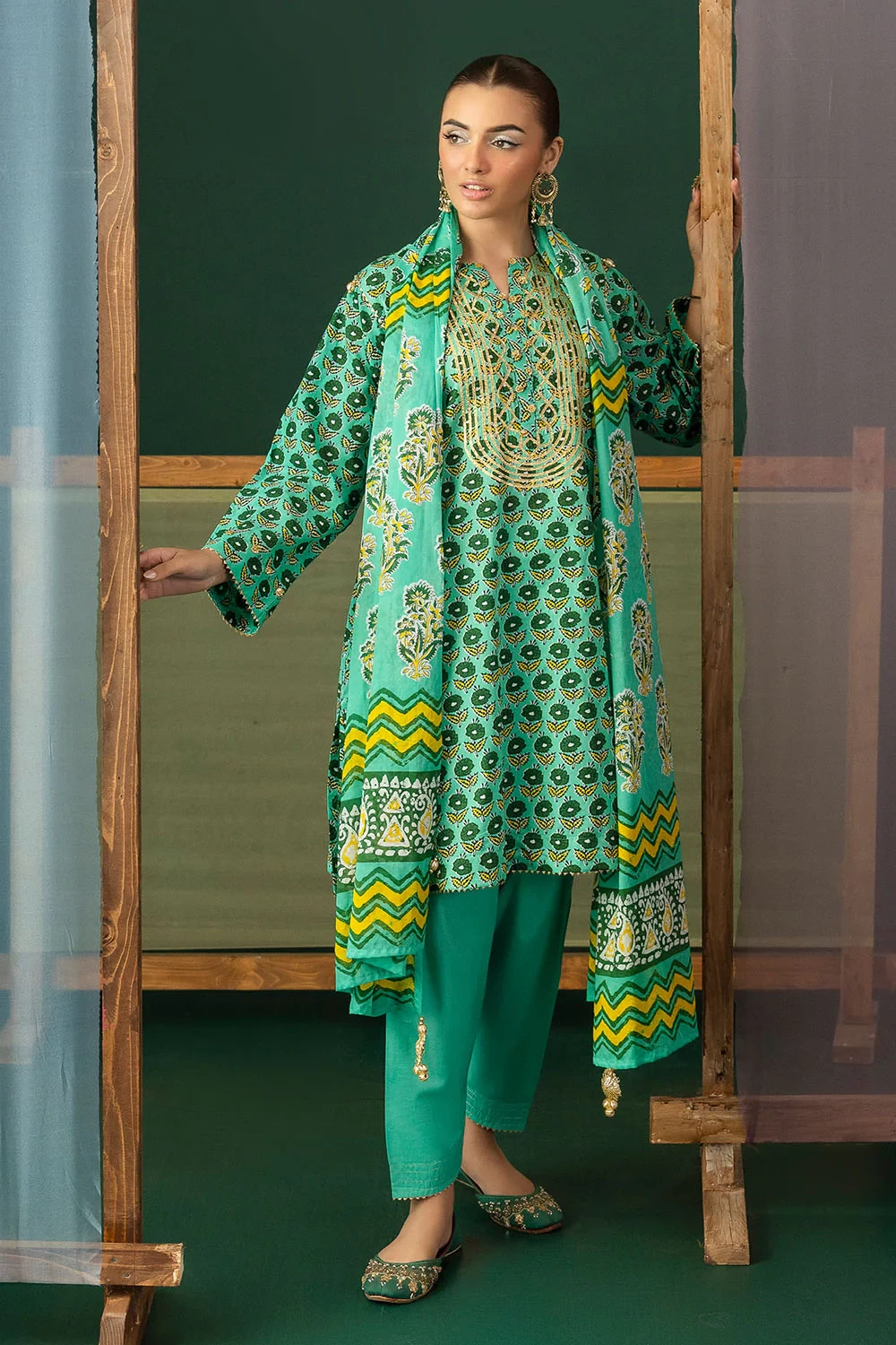 3 Piece Gota Embroidered Lawn Suit with Printed Lawn Dupatta CL-62044 - W-FB-HT-