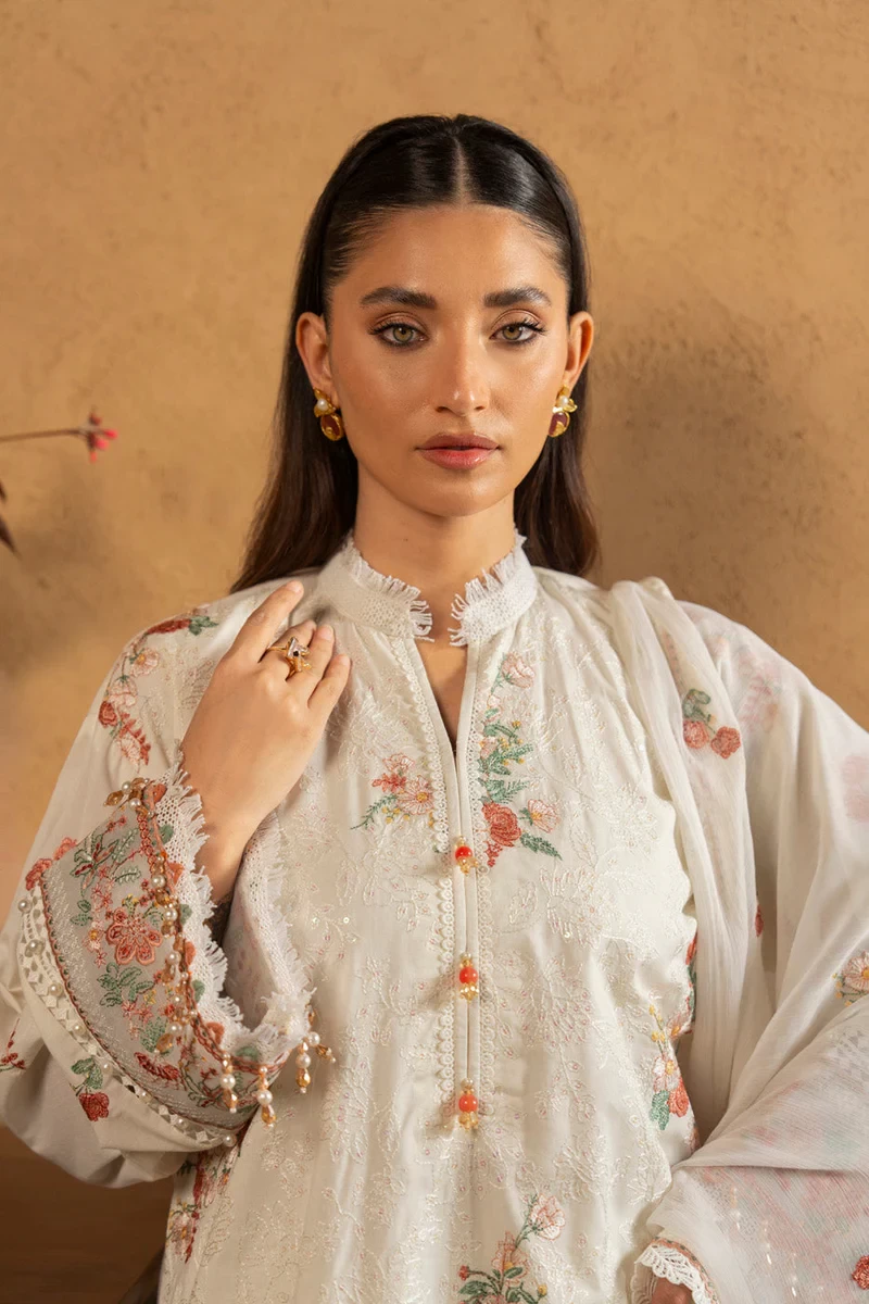 RTS | SHIRT, TROUSER & DUPATTA LAWN | EMBROIDERED - SKU: M-07-26-Off White