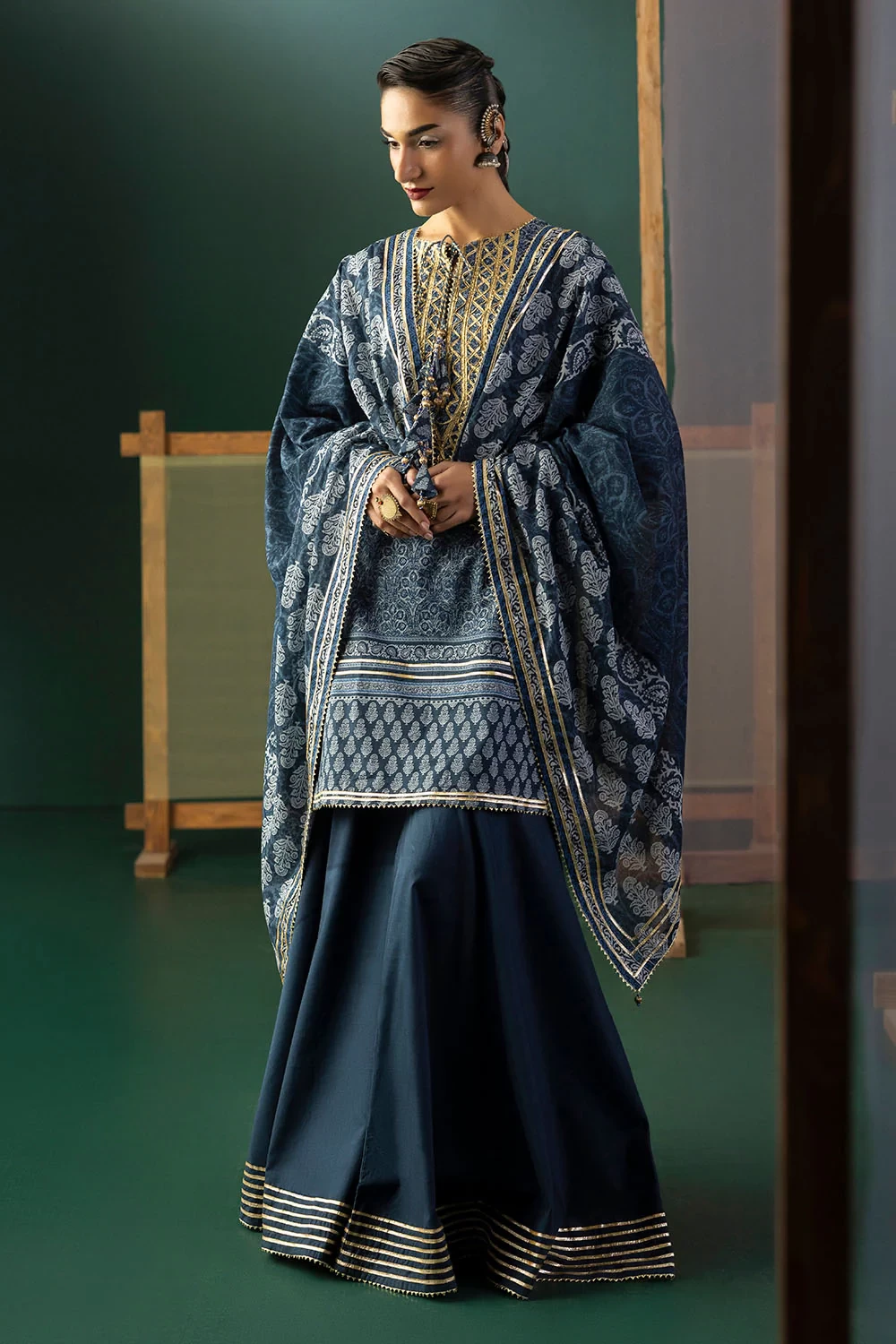3 Piece Gota Embroidered Lawn Suit with Printed Lawn Dupatta CL-62039 - W-FB-HT-