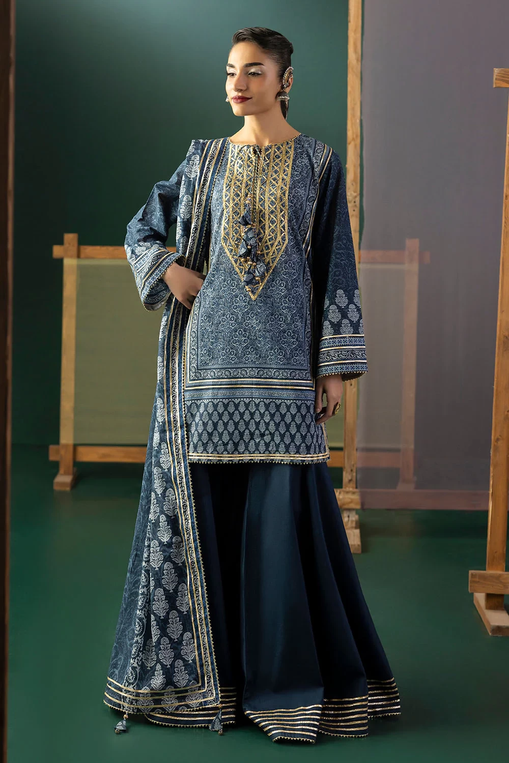 3 Piece Gota Embroidered Lawn Suit with Printed Lawn Dupatta CL-62039 - W-FB-HT-