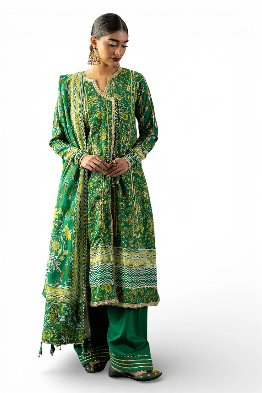 3 Piece Gota Embroidered Lawn Suit with Printed Lawn Dupatta CL-62042 - W-FB-HT-
