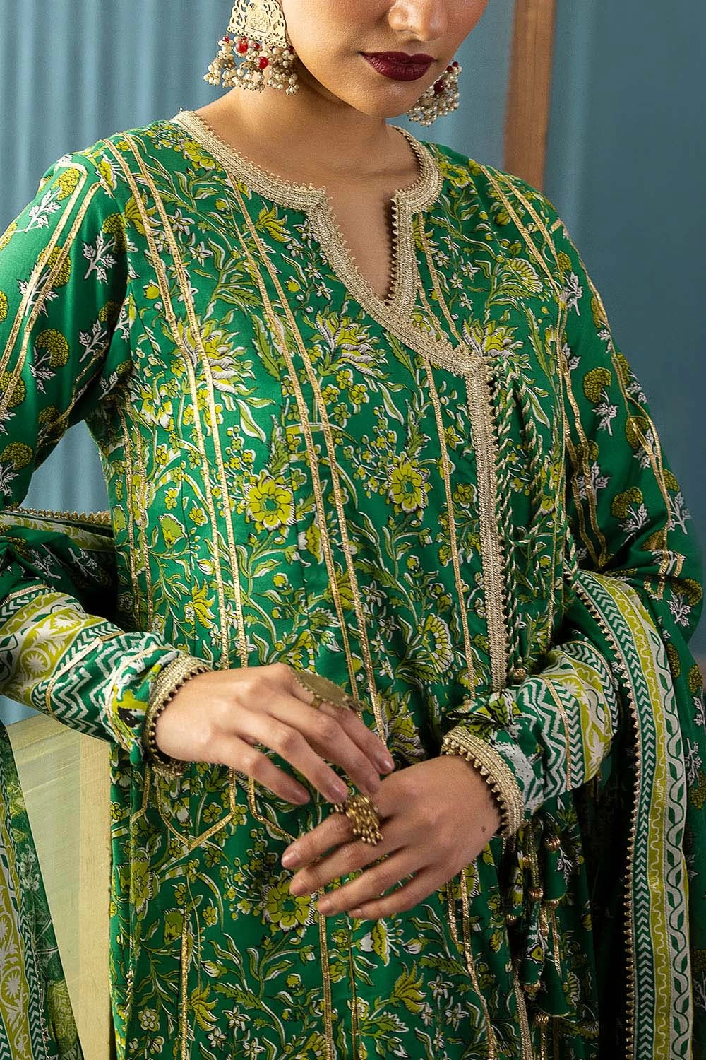 3 Piece Gota Embroidered Lawn Suit with Printed Lawn Dupatta CL-62042 - W-FB-HT-