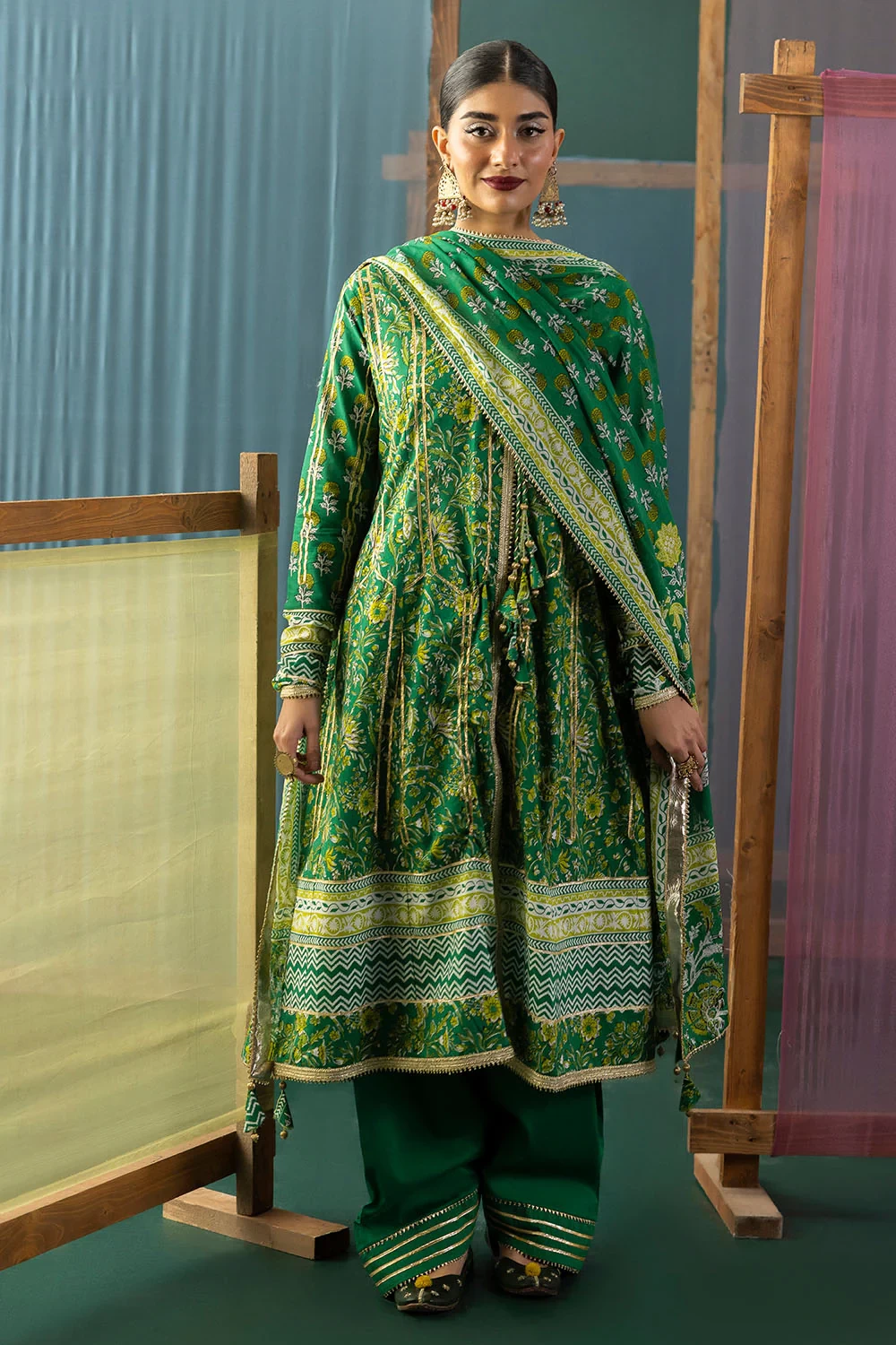 3 Piece Gota Embroidered Lawn Suit with Printed Lawn Dupatta CL-62042 - W-FB-HT-
