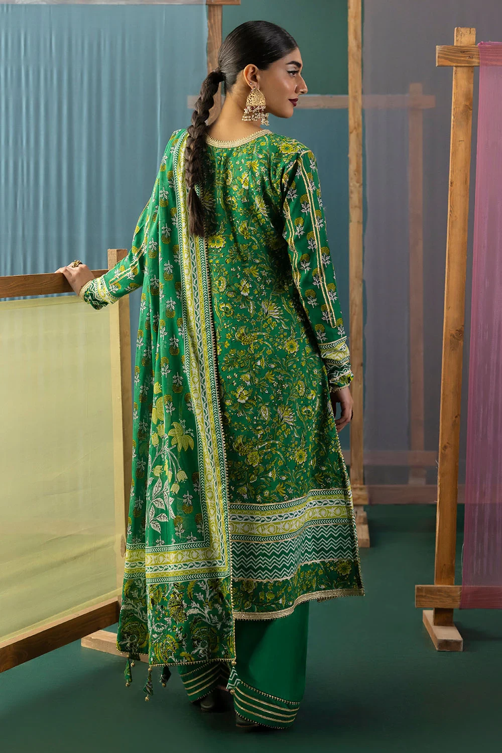 3 Piece Gota Embroidered Lawn Suit with Printed Lawn Dupatta CL-62042 - W-FB-HT-