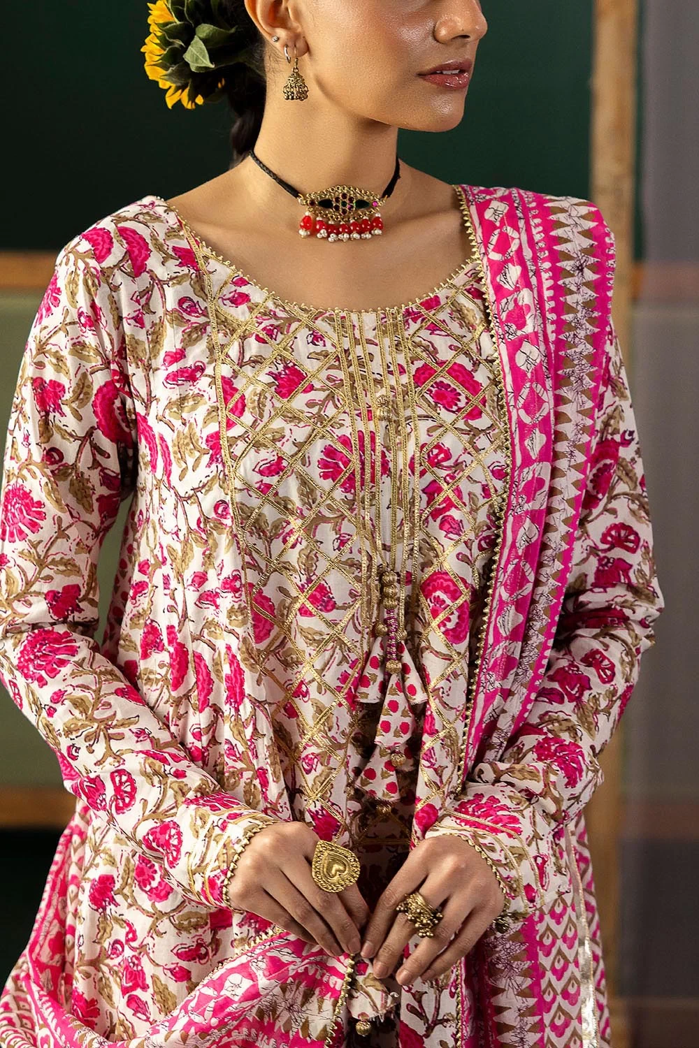 3 Piece Gota Embroidered Lawn Suit with Printed Lawn Dupatta CL-62043 - W-FB-HT-