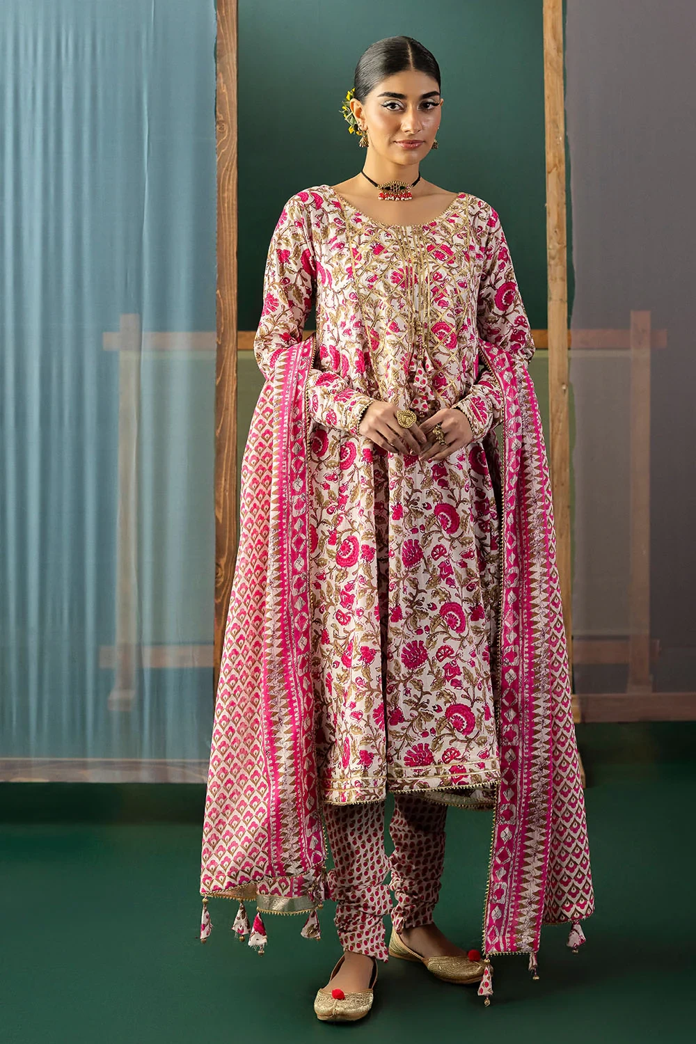 3 Piece Gota Embroidered Lawn Suit with Printed Lawn Dupatta CL-62043 - W-FB-HT-