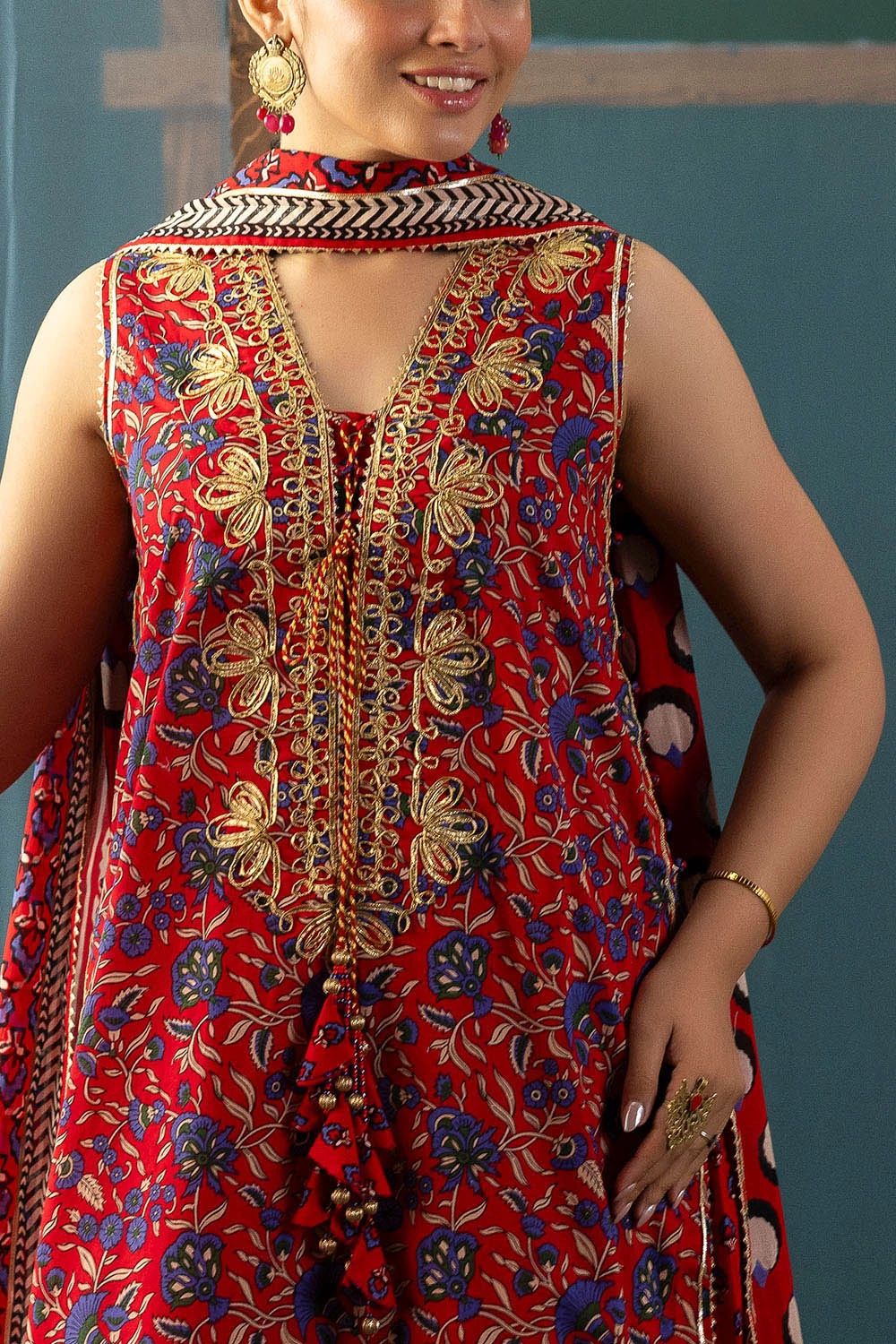 3 Piece Gota Embroidered Lawn Suit with Printed Lawn Dupatta CL-62040 - W-FB-HT-