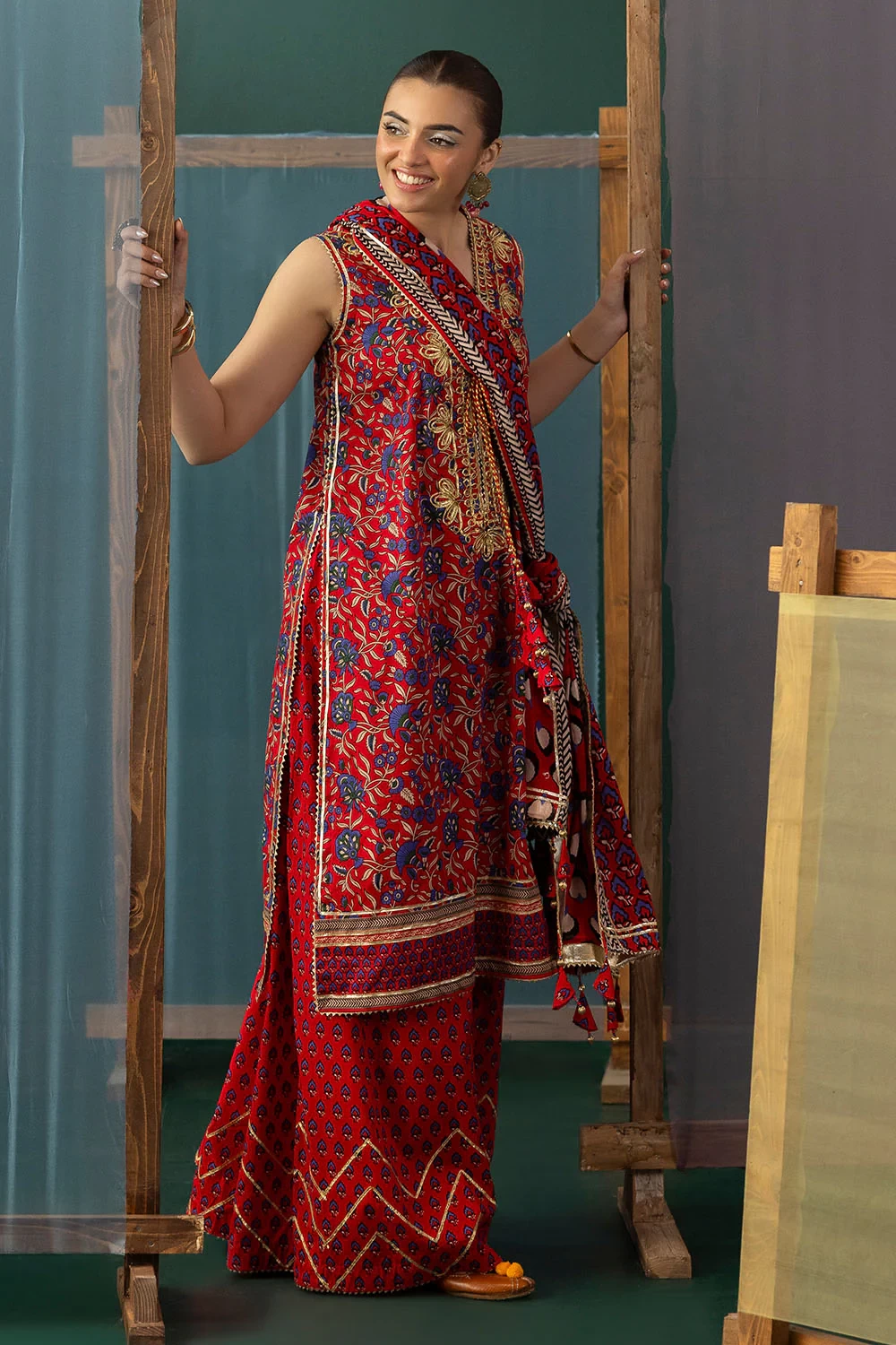 3 Piece Gota Embroidered Lawn Suit with Printed Lawn Dupatta CL-62040 - W-FB-HT-