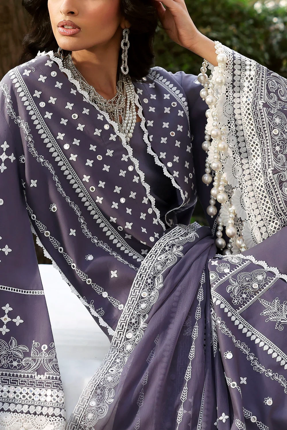3 Piece Sequins Embroidered Lawn Suit with Chiffon Dupatta PM-62025 - W-FB-LUX-2