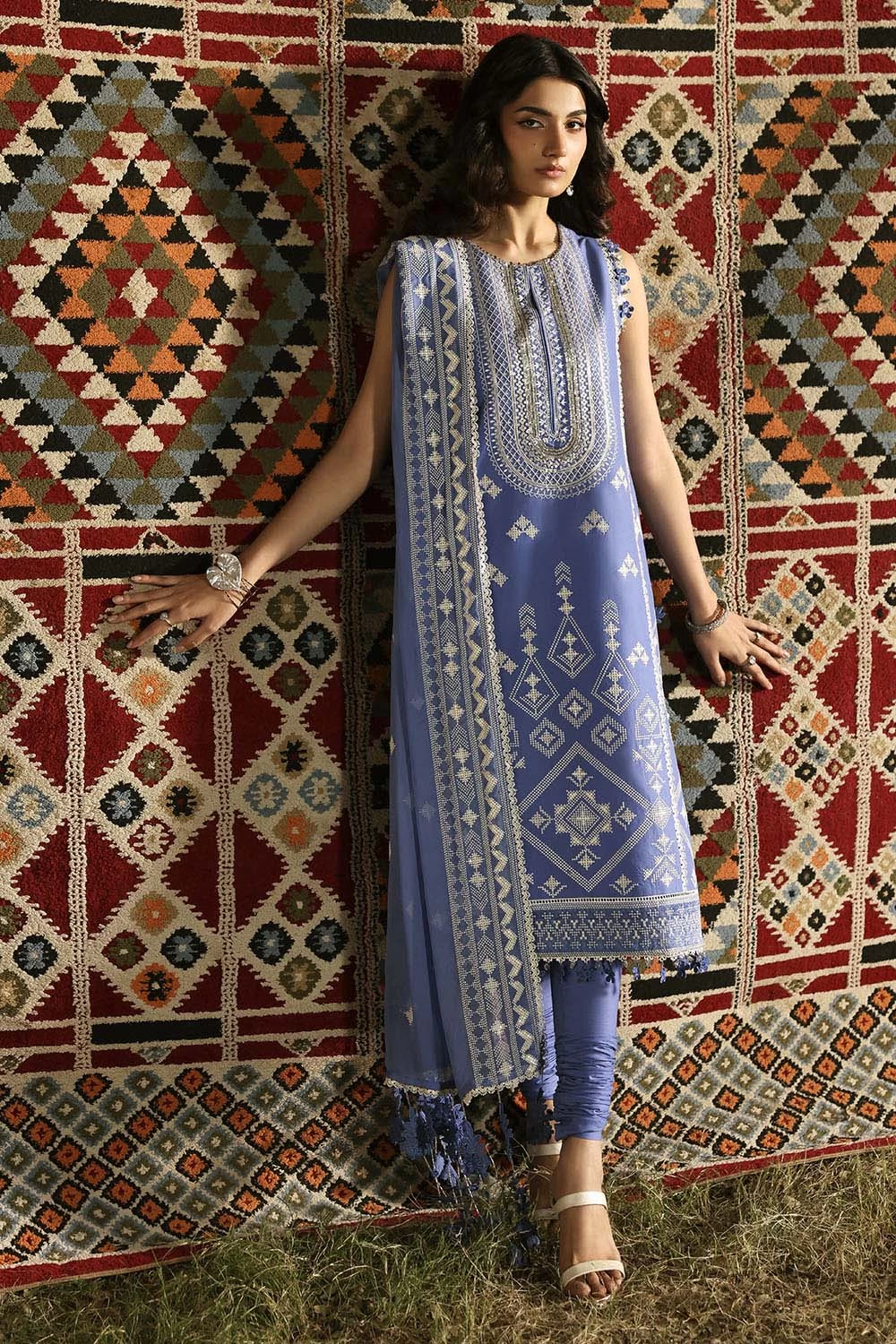 3 Piece Embroidered Lawn Suit with Embroidered Chiffon Dupatta KD-62003 - W-FB-L