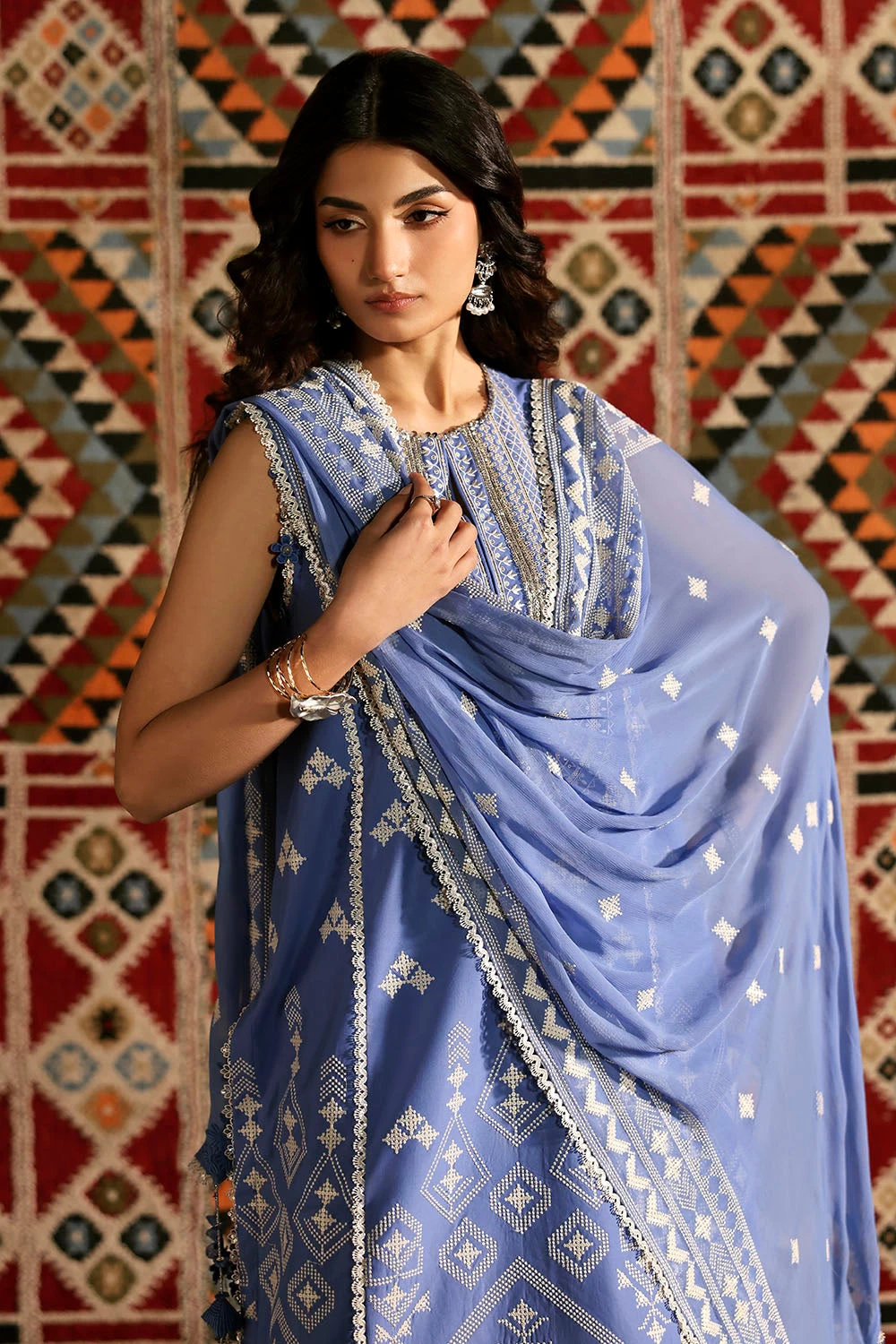 3 Piece Embroidered Lawn Suit with Embroidered Chiffon Dupatta KD-62003 - W-FB-L
