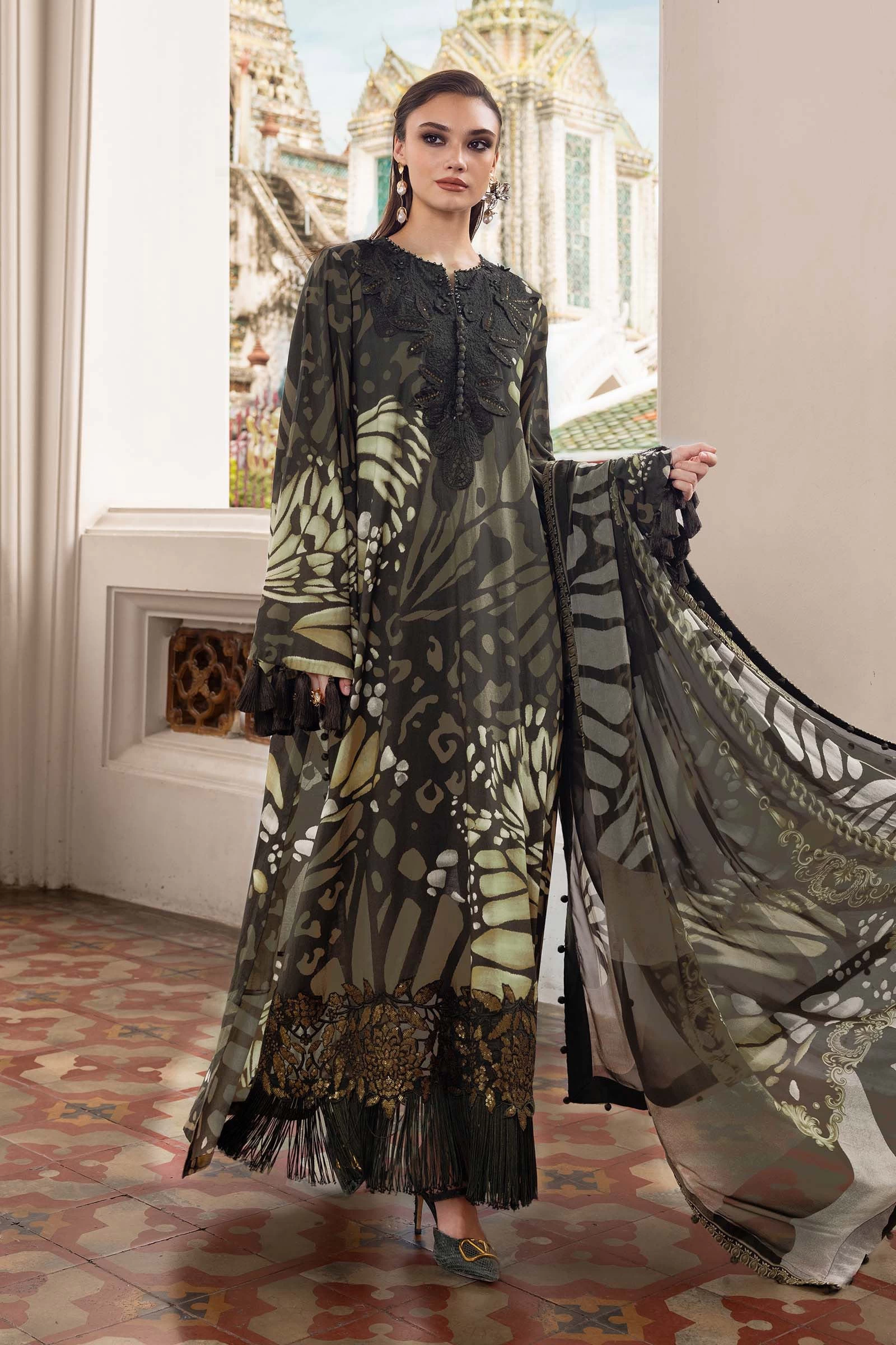 3 Piece Embroidered Linen Suit - MPT-2809-A