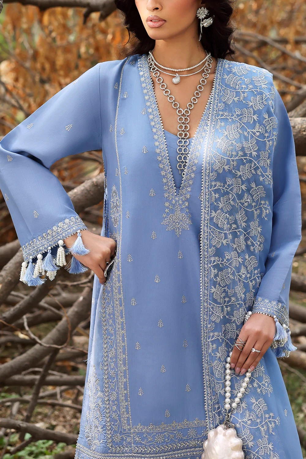 3 Piece Embroidered Raw Silk Suit with Embroidered Chiffon Dupatta LE-62003 - W-