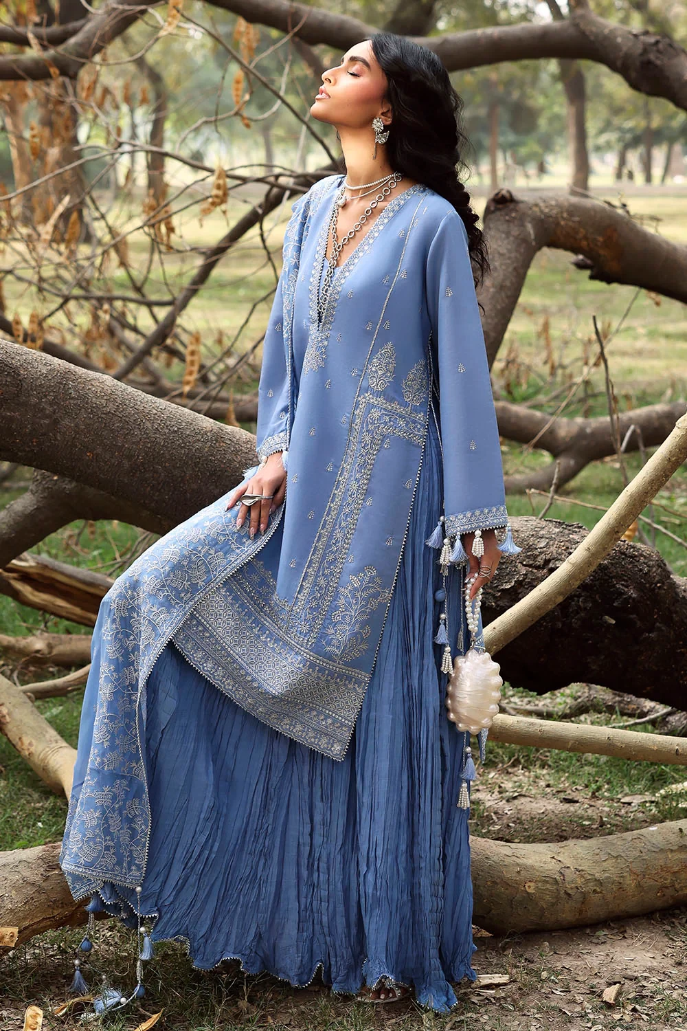 3 Piece Embroidered Raw Silk Suit with Embroidered Chiffon Dupatta LE-62003 - W-