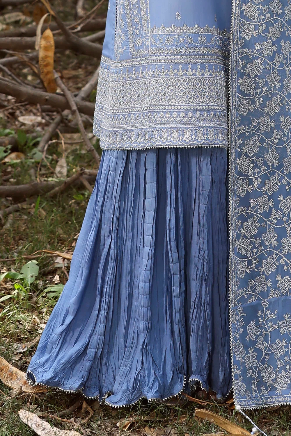 3 Piece Embroidered Raw Silk Suit with Embroidered Chiffon Dupatta LE-62003 - W-