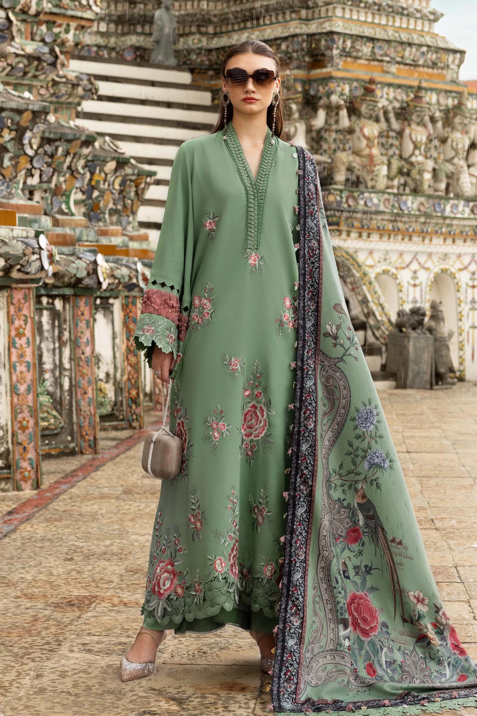 3 Piece Embroidered Twill Linen Suit - MPT-2808-A