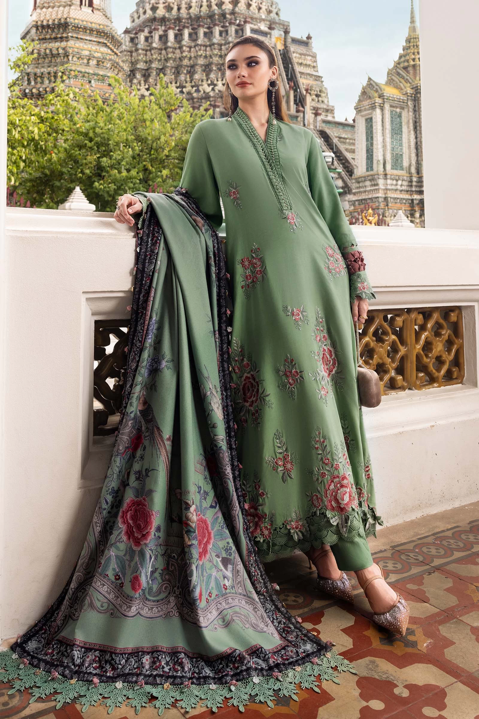 3 Piece Embroidered Twill Linen Suit - MPT-2808-A