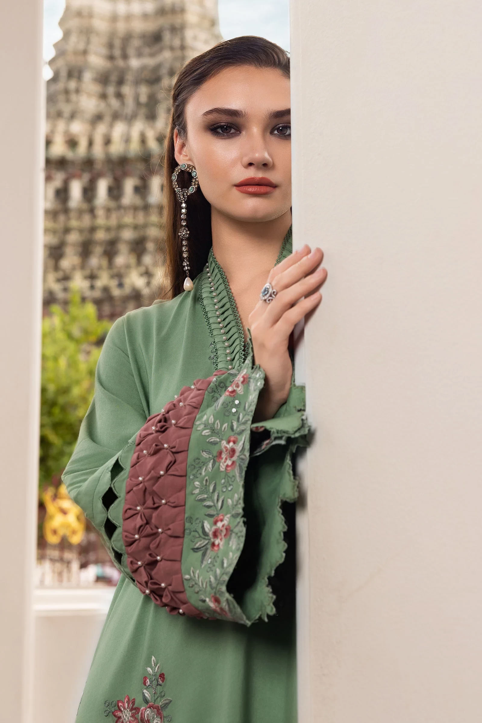 3 Piece Embroidered Twill Linen Suit - MPT-2808-A