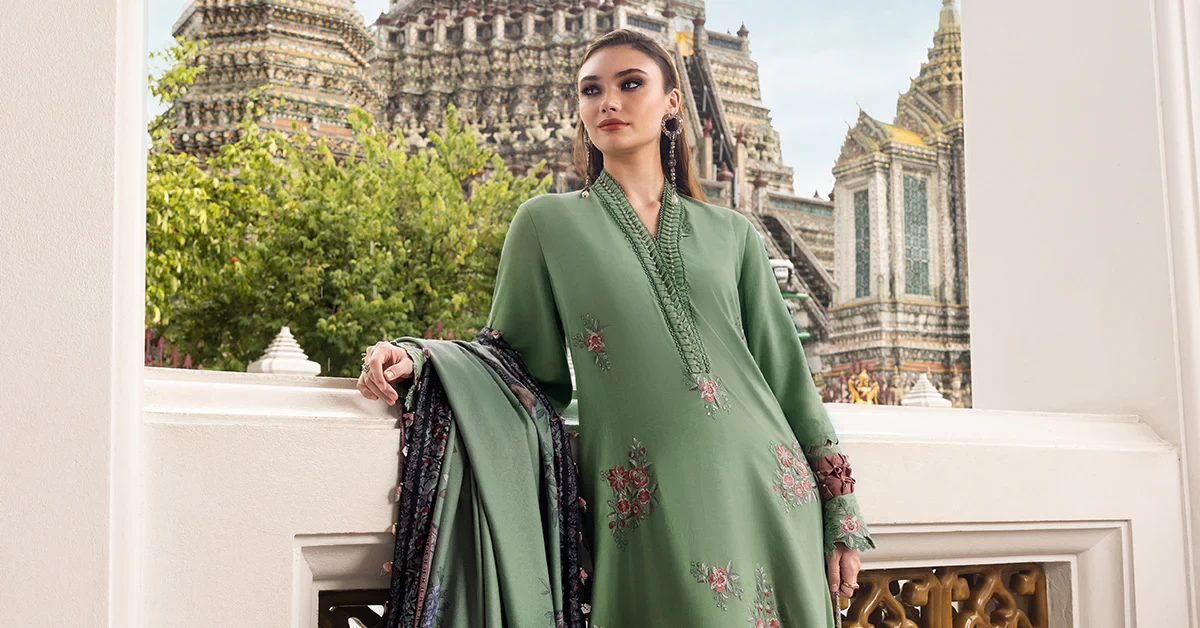3 Piece Embroidered Twill Linen Suit - MPT-2808-A