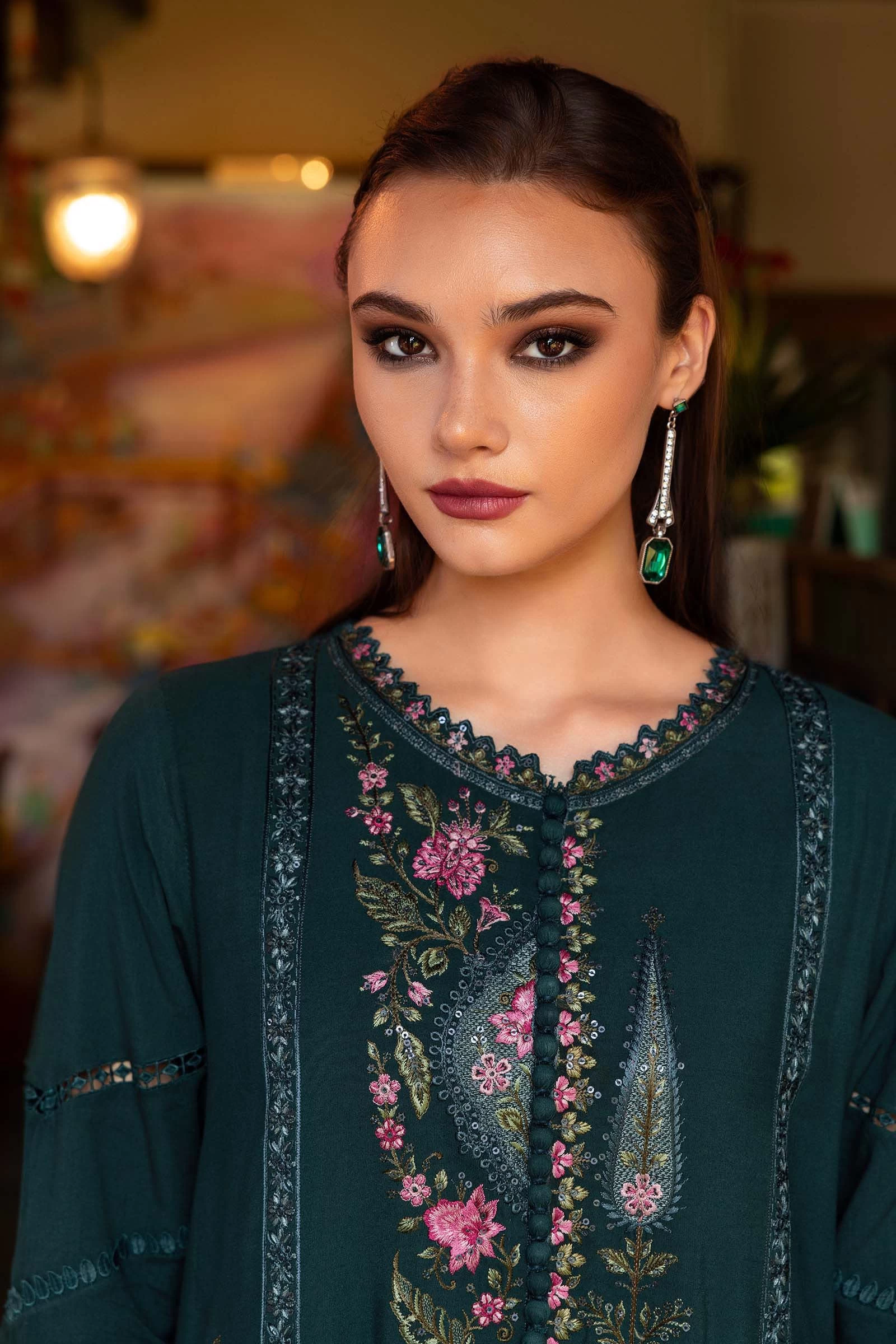 3 Piece Embroidered Twill Linen Suit - MPT-2807-B