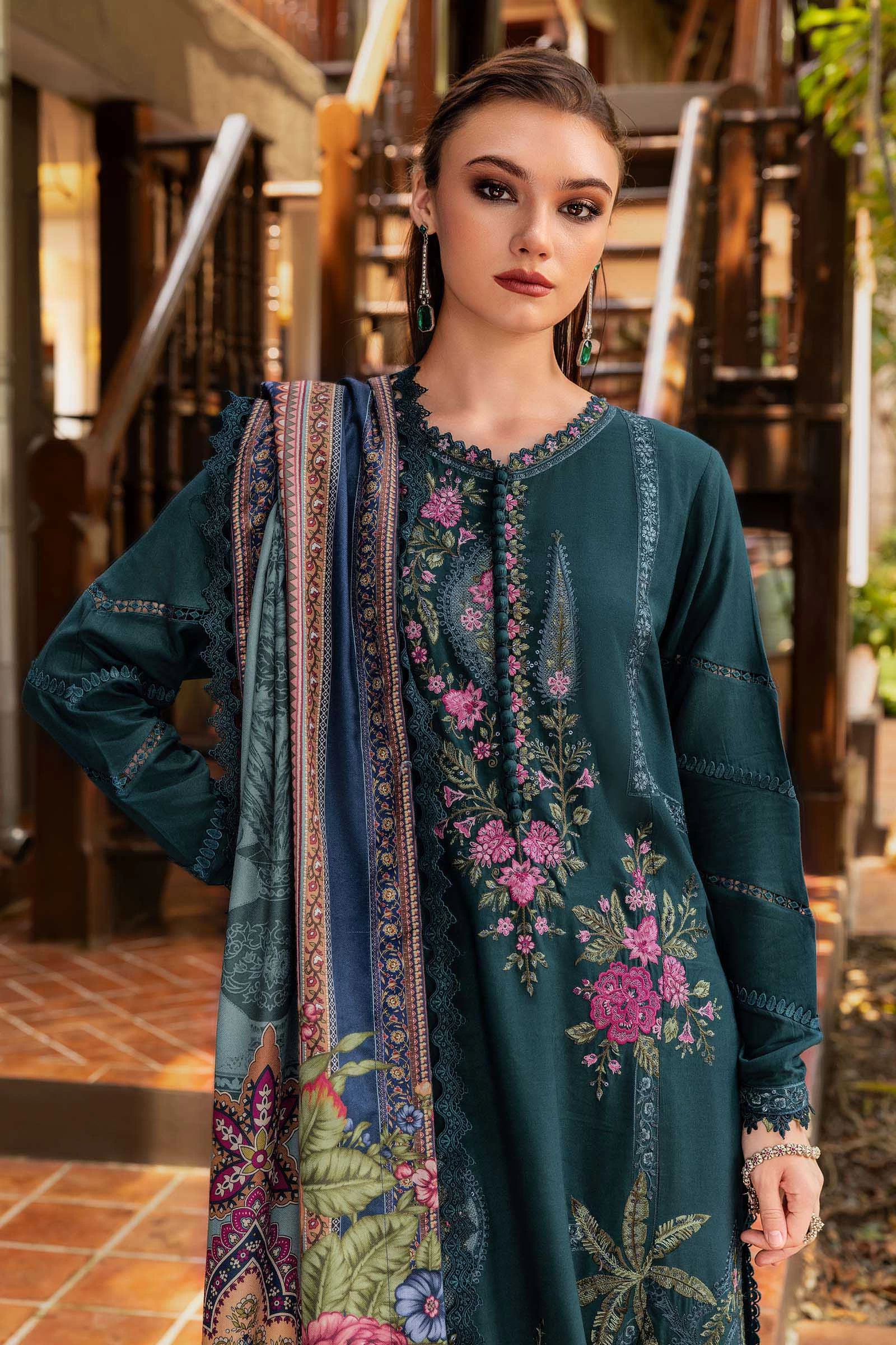 3 Piece Embroidered Twill Linen Suit - MPT-2807-B