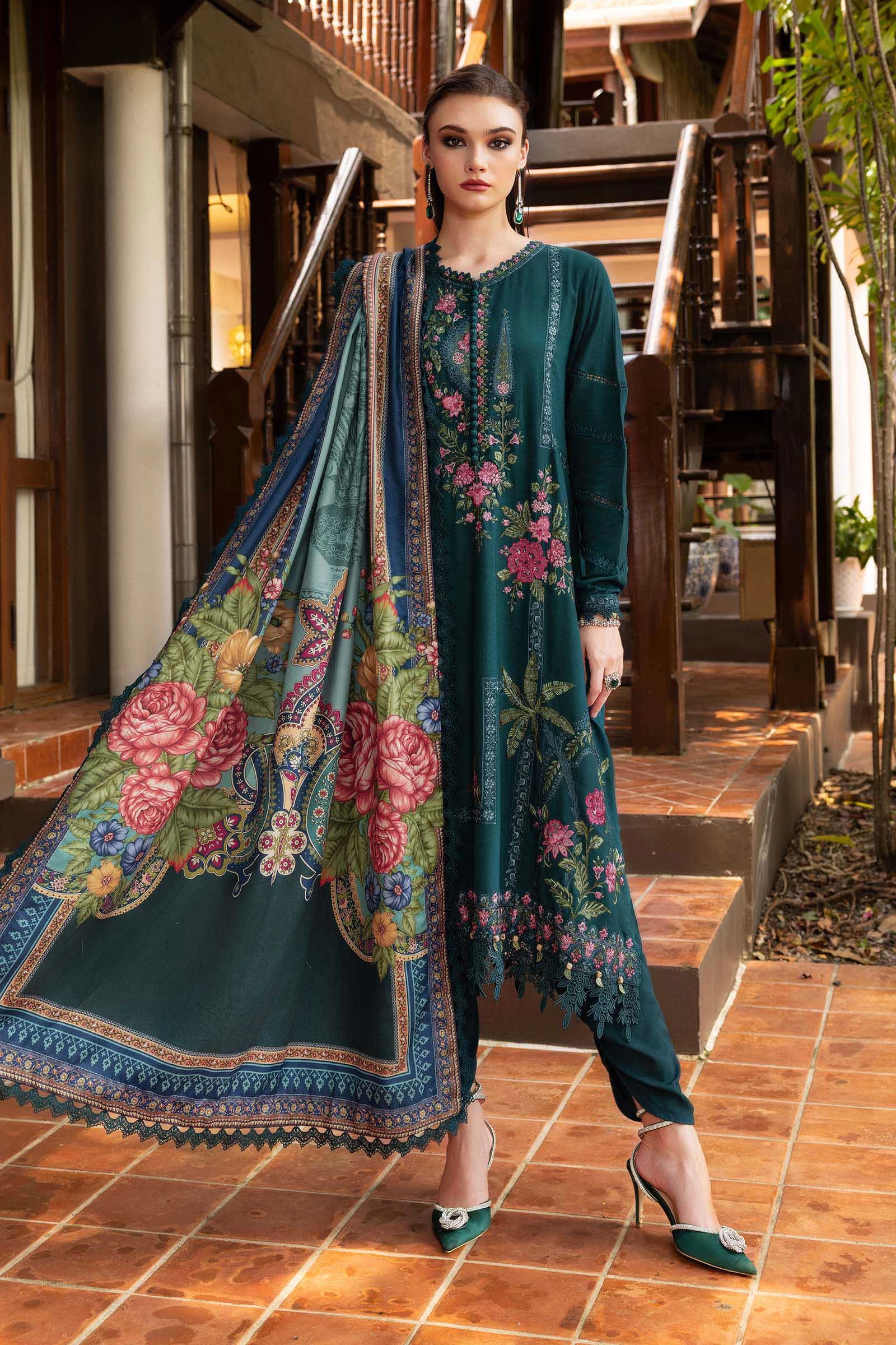 3 Piece Embroidered Twill Linen Suit - MPT-2807-B