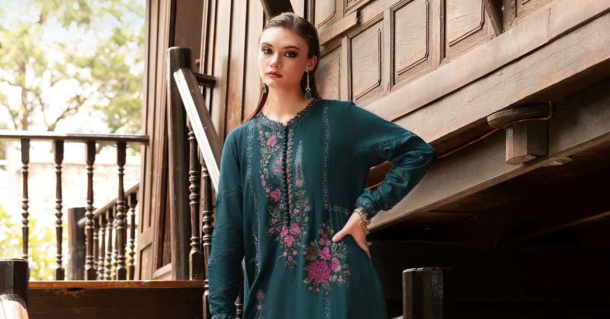 3 Piece Embroidered Twill Linen Suit - MPT-2807-B
