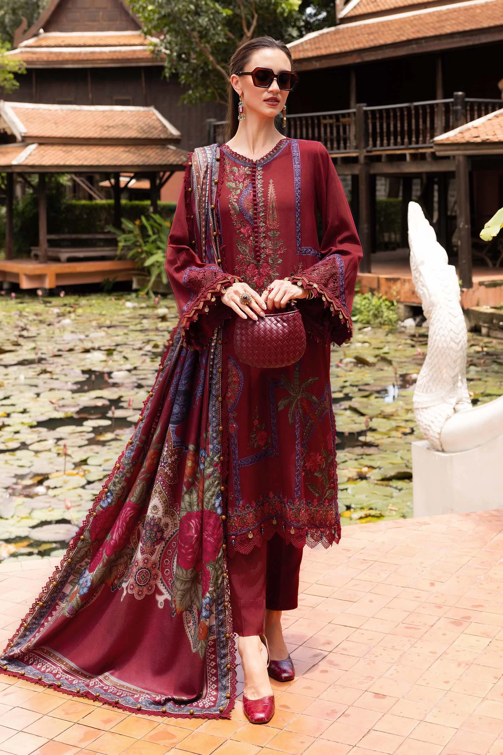 3 Piece Embroidered Twill Linen Suit - MPT-2807-A