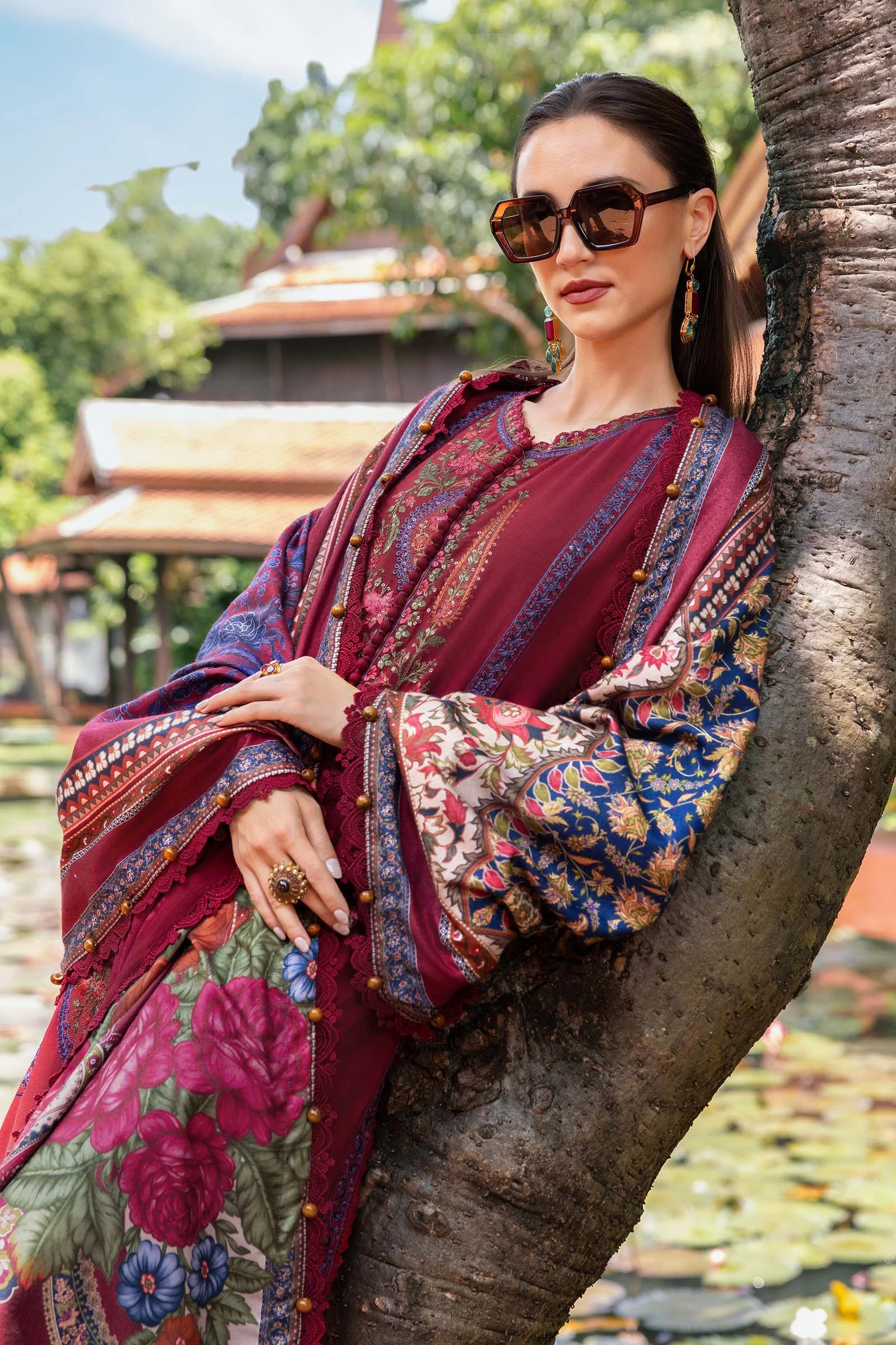 3 Piece Embroidered Twill Linen Suit - MPT-2807-A