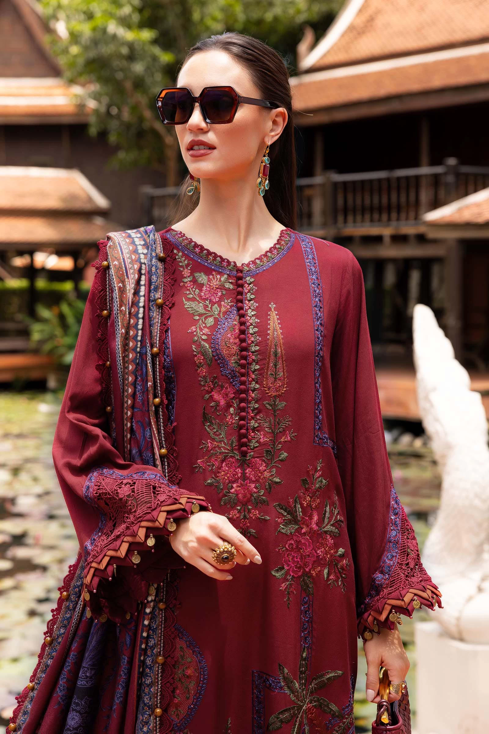 3 Piece Embroidered Twill Linen Suit - MPT-2807-A