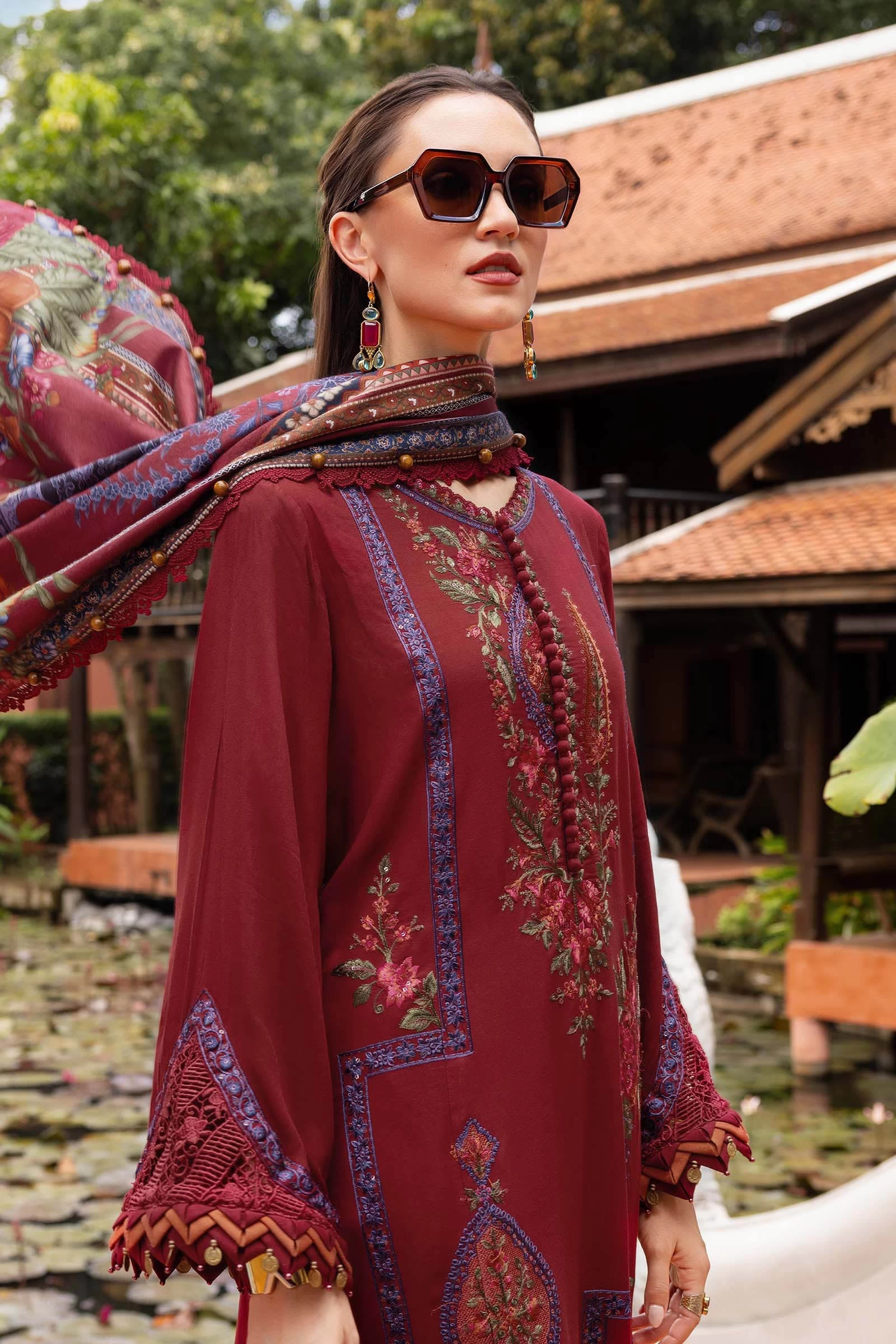 3 Piece Embroidered Twill Linen Suit - MPT-2807-A