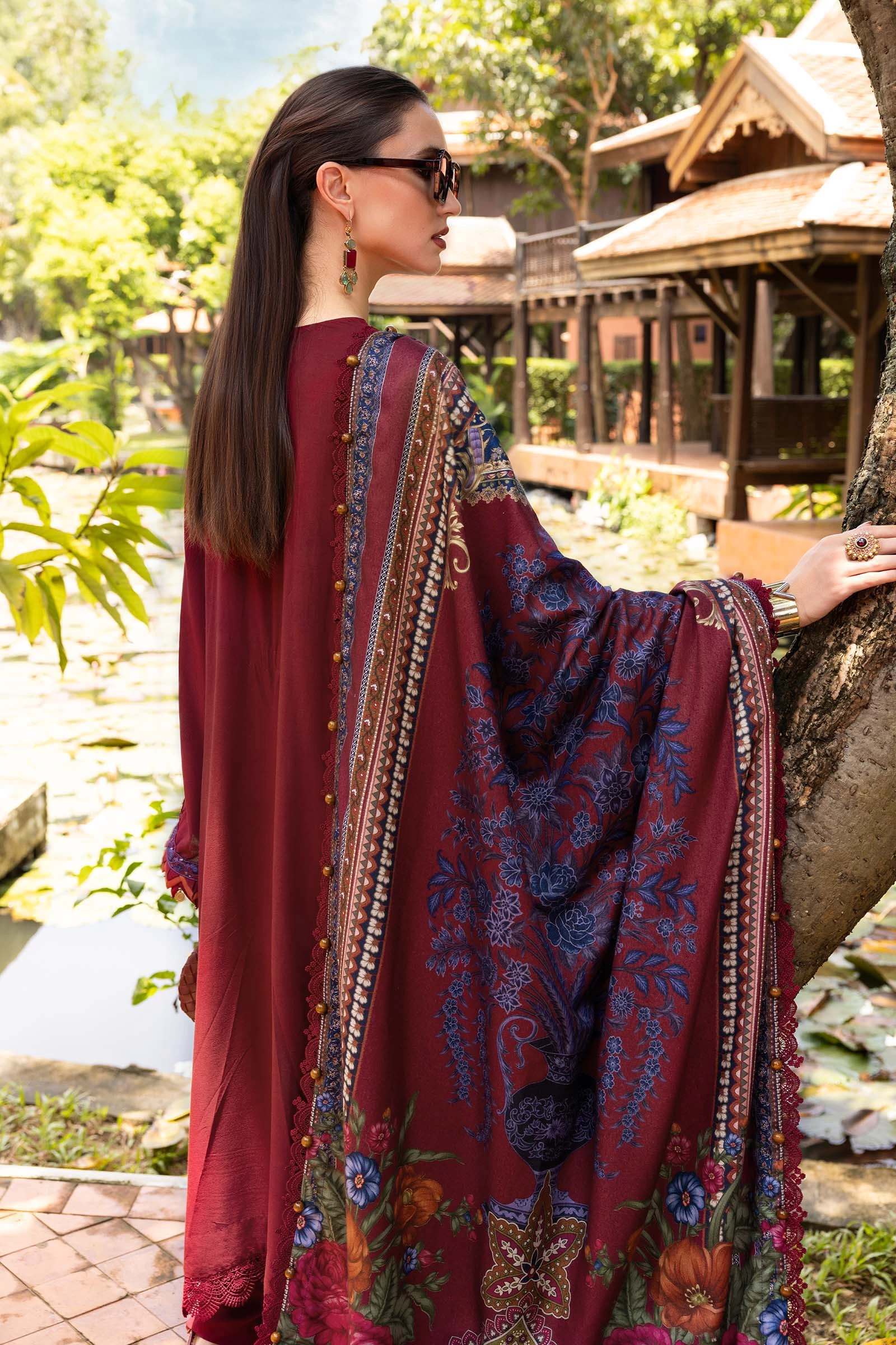 3 Piece Embroidered Twill Linen Suit - MPT-2807-A
