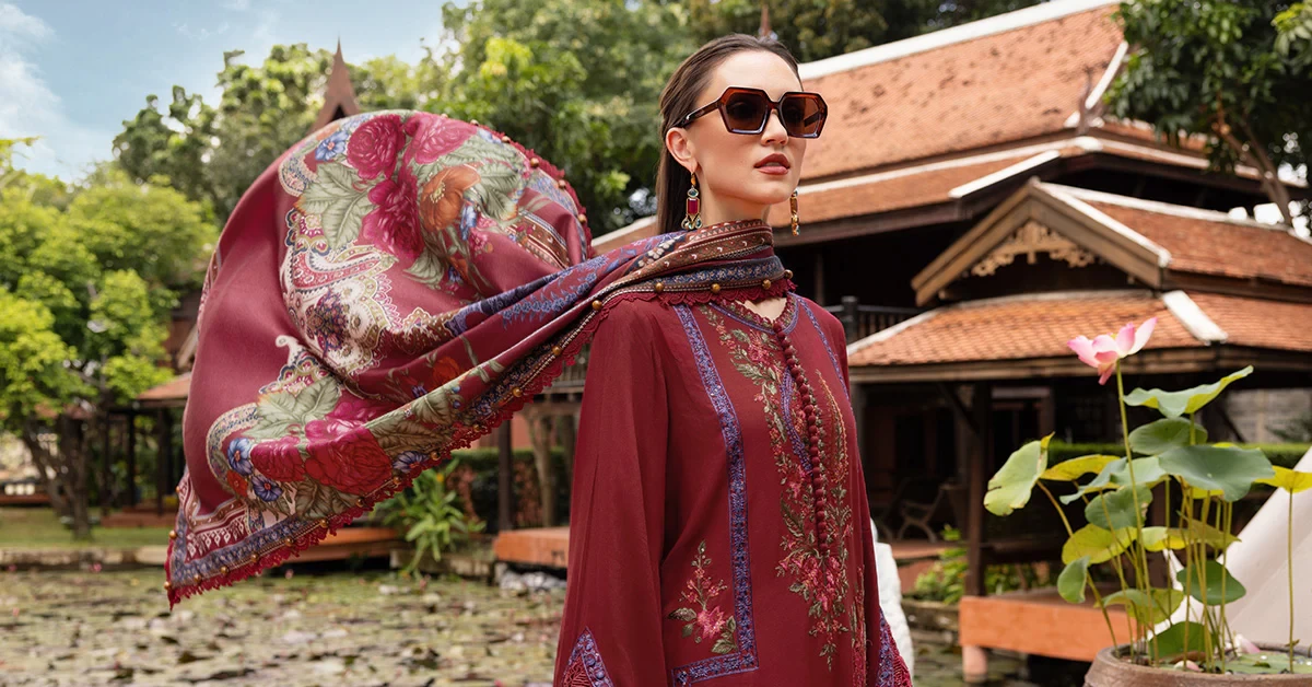 3 Piece Embroidered Twill Linen Suit - MPT-2807-A