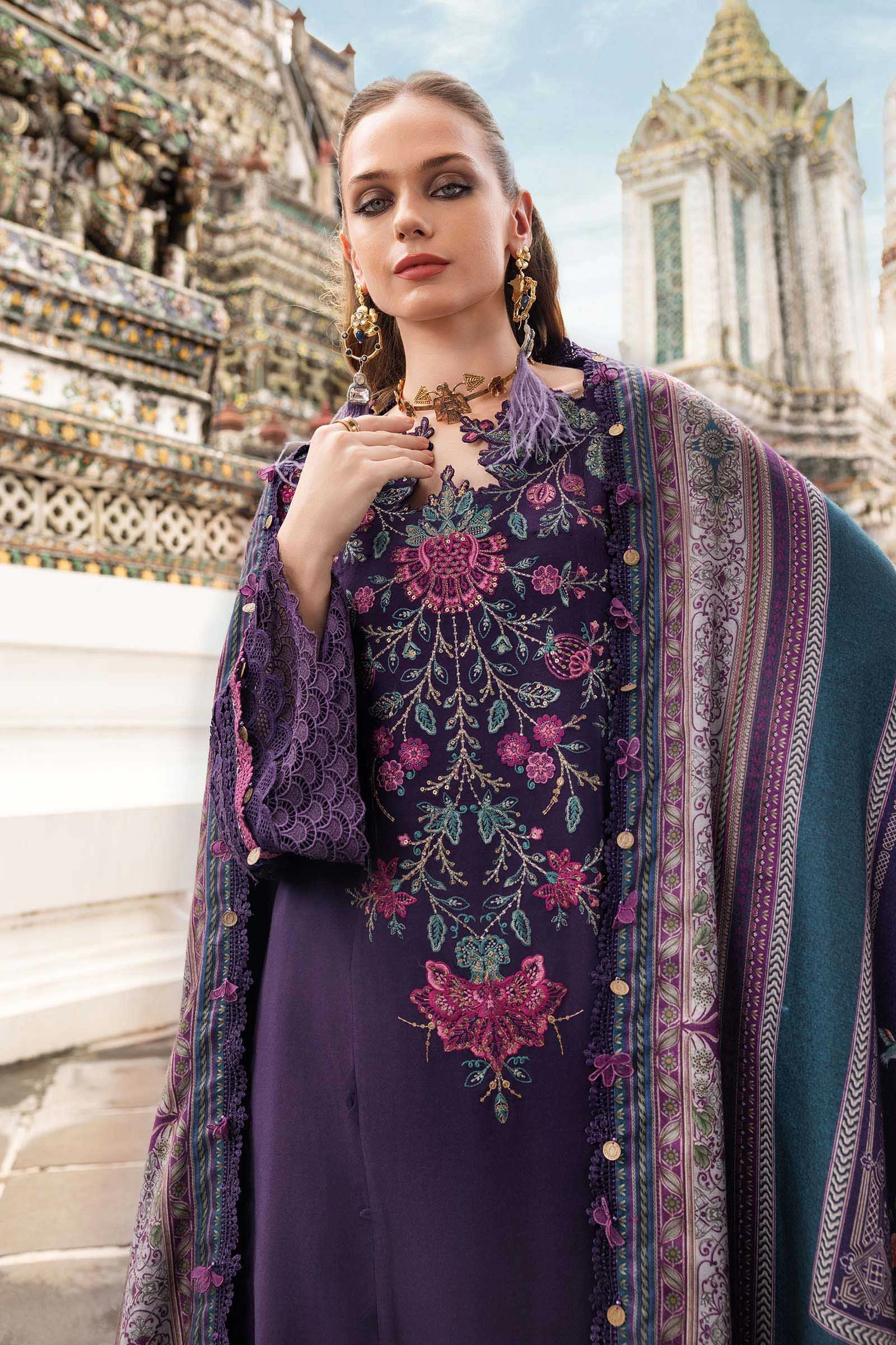 3 Piece Embroidered Twill Linen Suit - MPT-2805-B