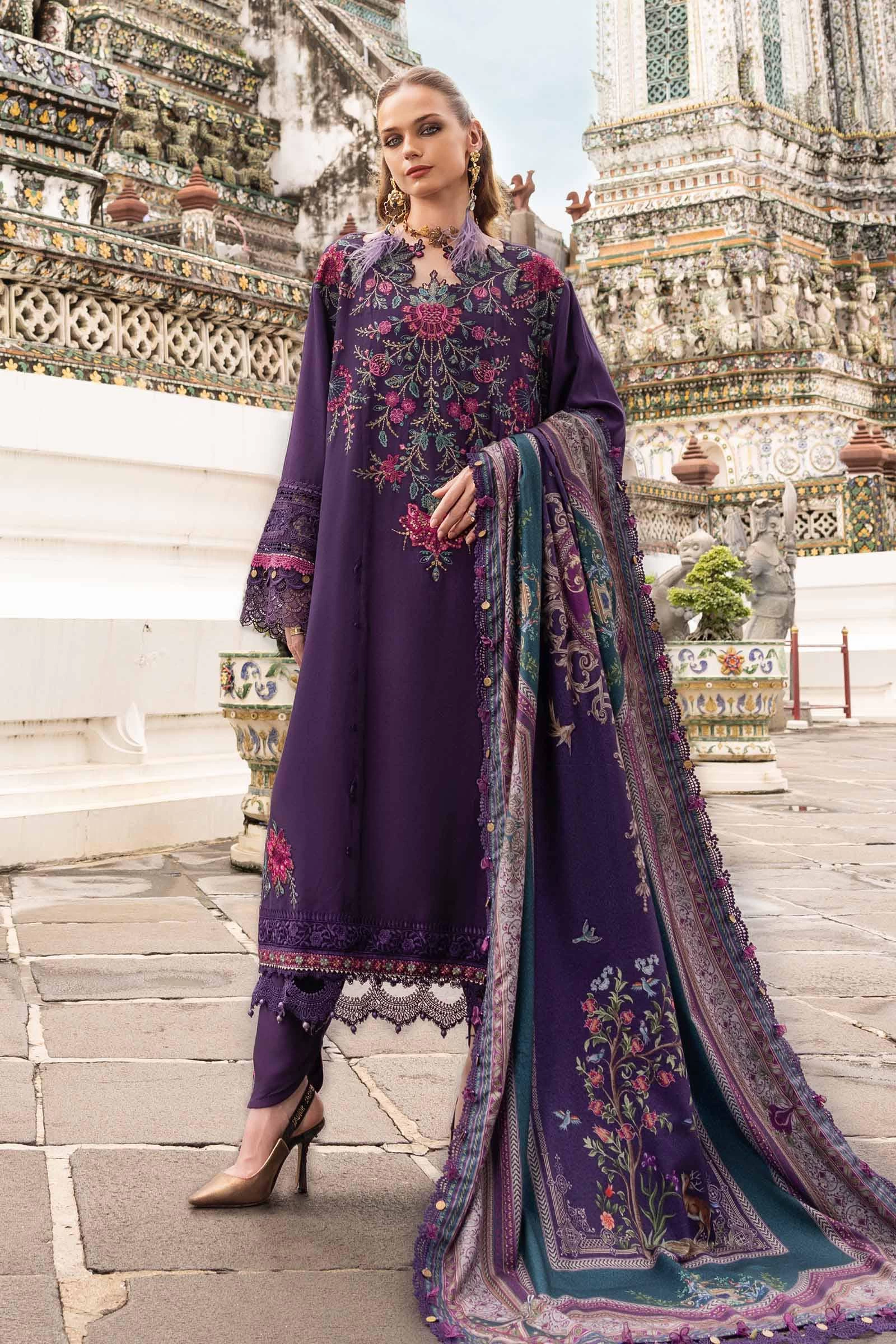 3 Piece Embroidered Twill Linen Suit - MPT-2805-B