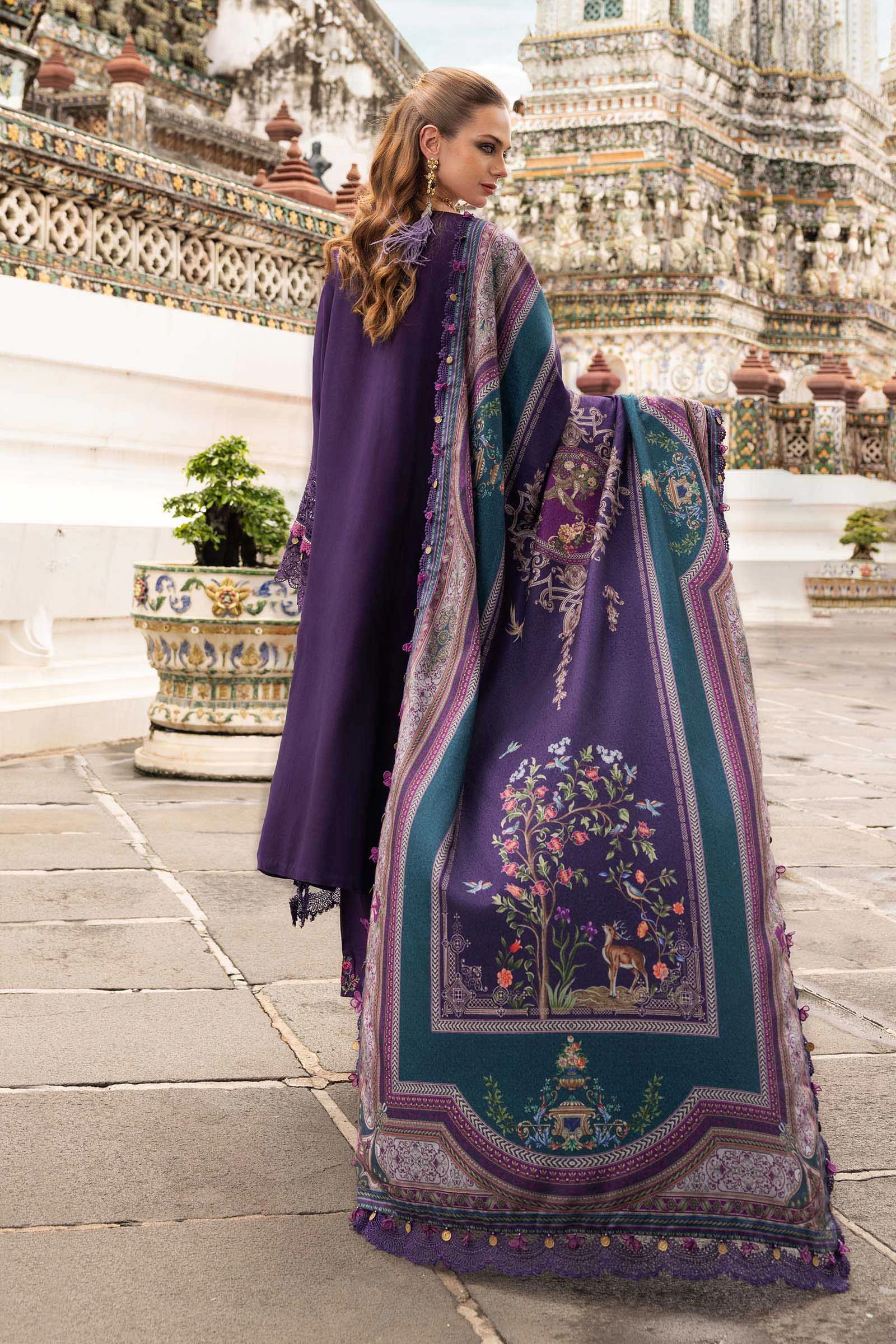 3 Piece Embroidered Twill Linen Suit - MPT-2805-B