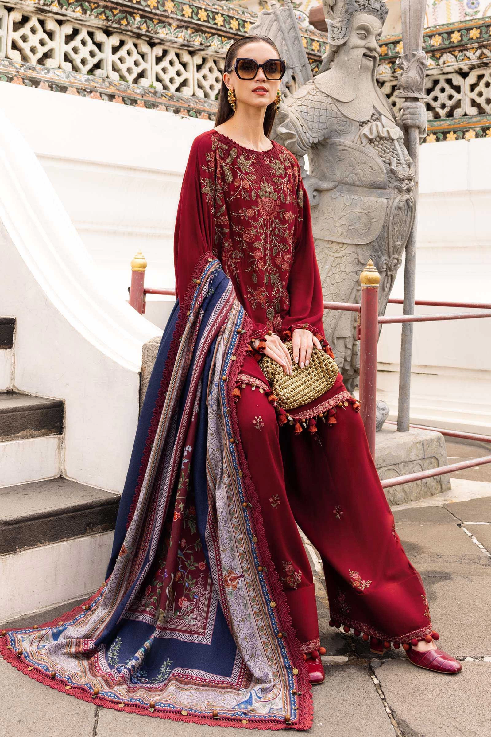 3 Piece Embroidered Twill Linen Suit - MPT-2805-A