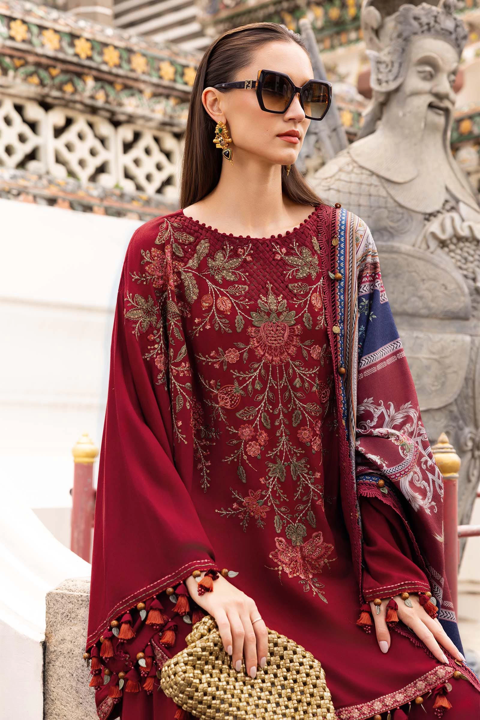 3 Piece Embroidered Twill Linen Suit - MPT-2805-A