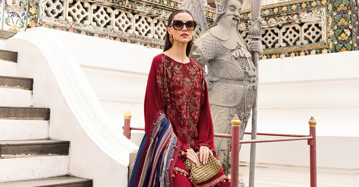 3 Piece Embroidered Twill Linen Suit - MPT-2805-A