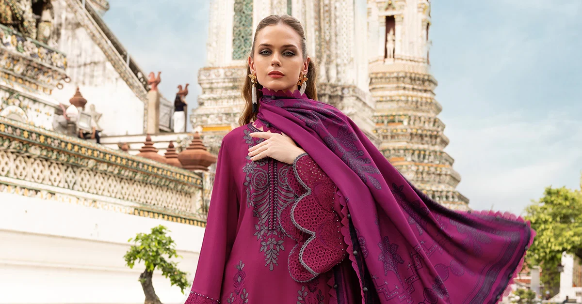 3 Piece Embroidered Twill Linen Suit - MPT-2804-B