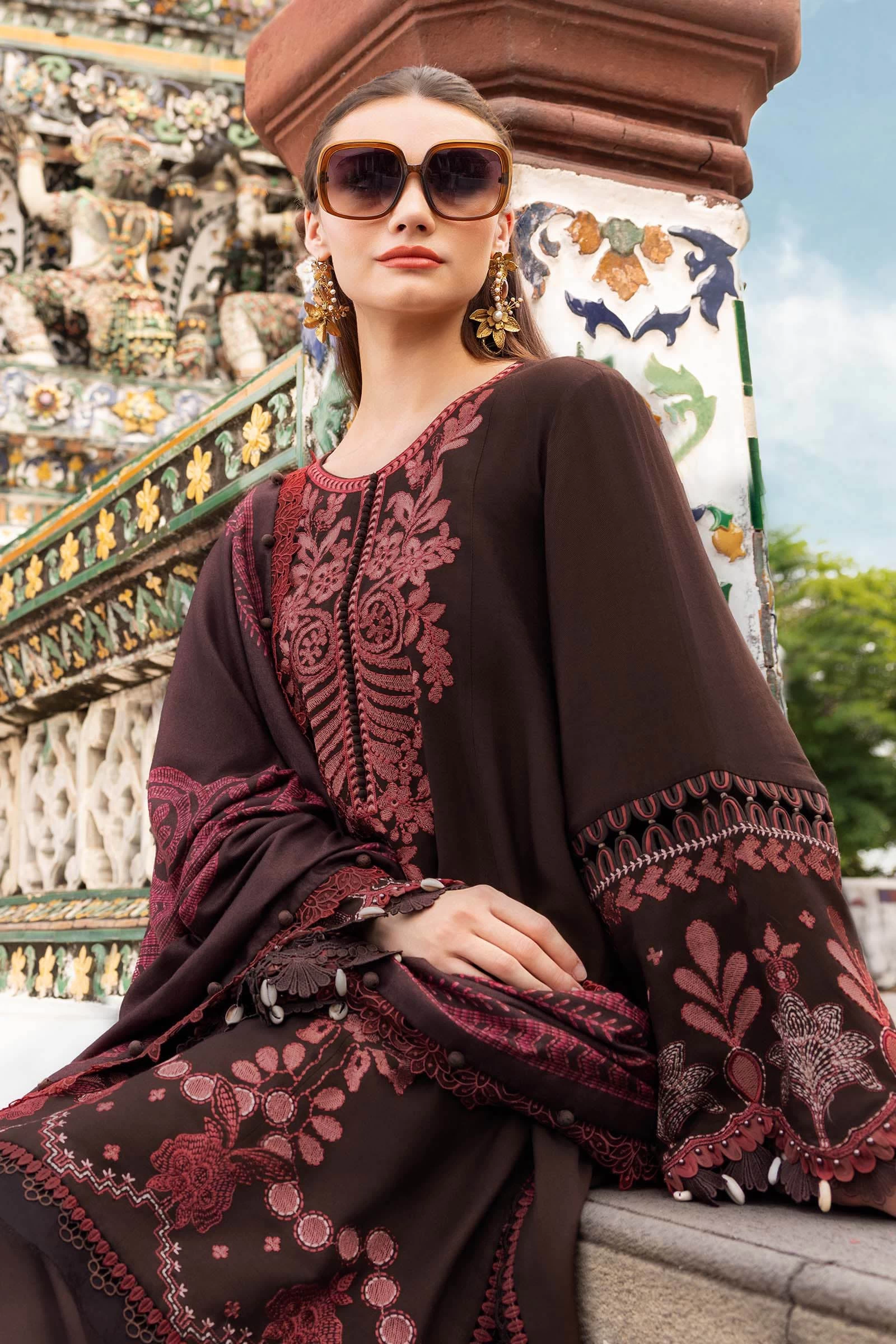 3 Piece Embroidered Twill Linen Suit - MPT-2804-A