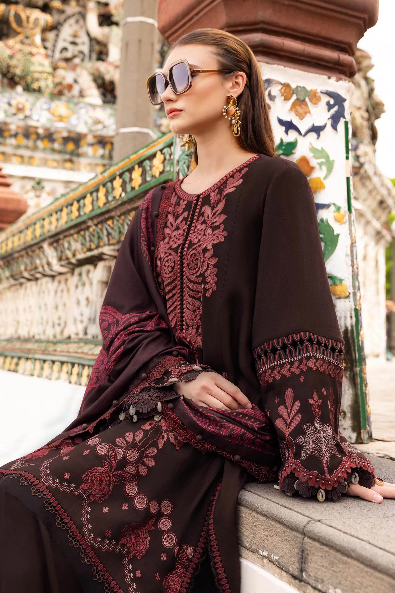 3 Piece Embroidered Twill Linen Suit - MPT-2804-A