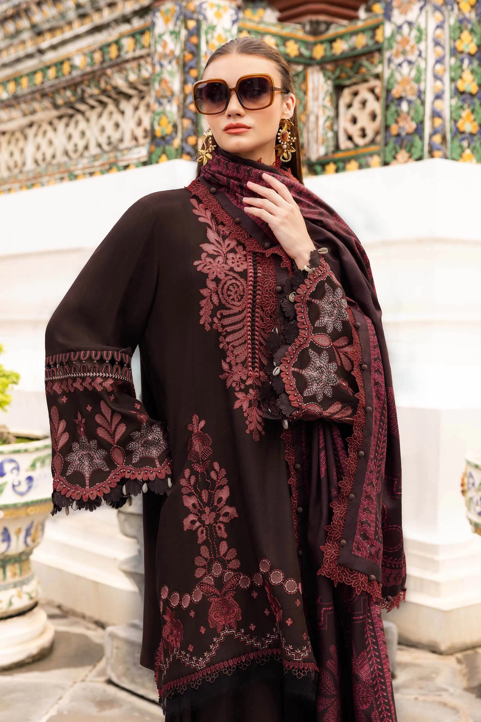 3 Piece Embroidered Twill Linen Suit - MPT-2804-A