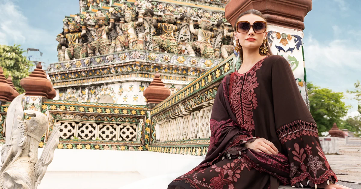 3 Piece Embroidered Twill Linen Suit - MPT-2804-A