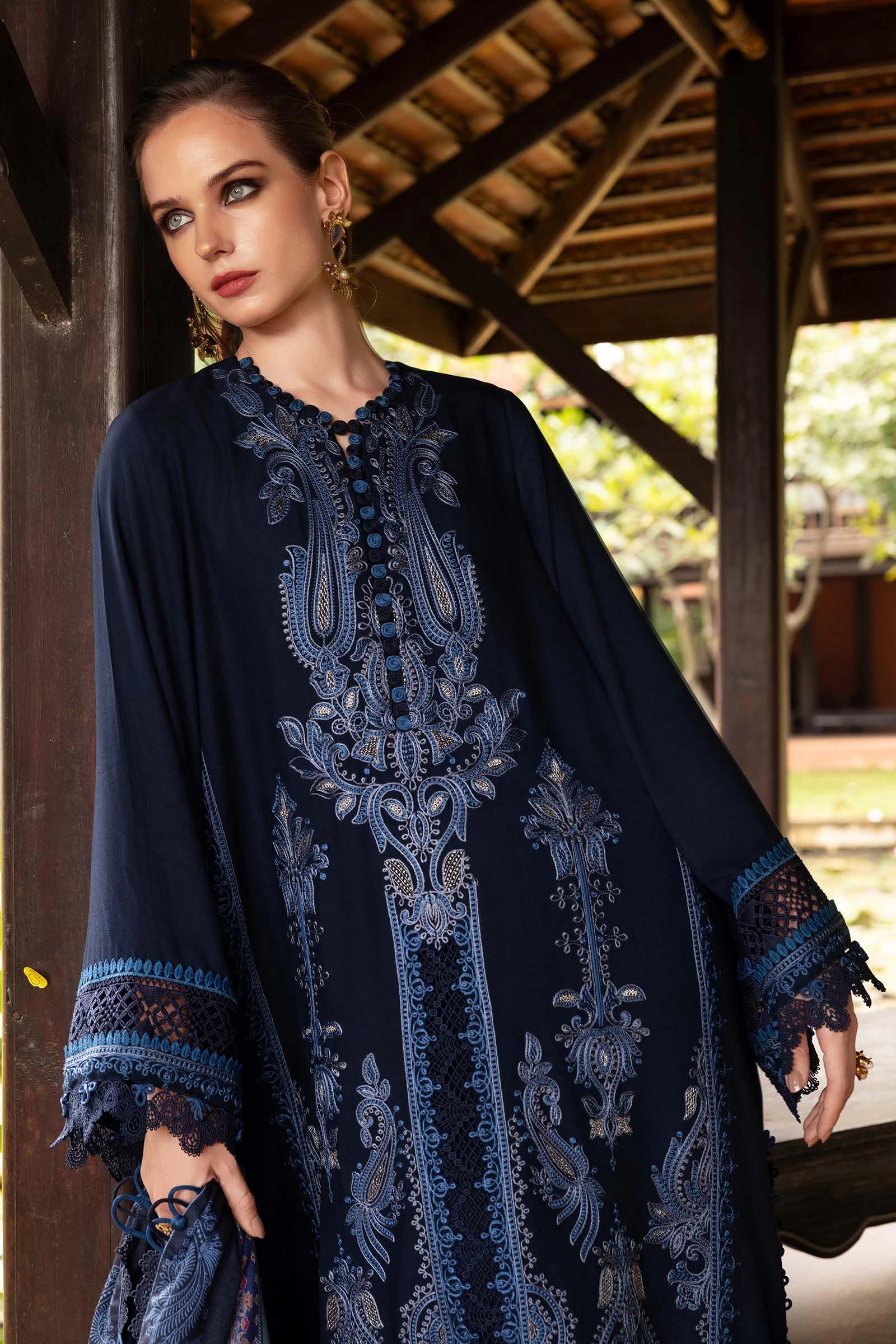 3 Piece Embroidered Twill Linen Suit - MPT-2803-B