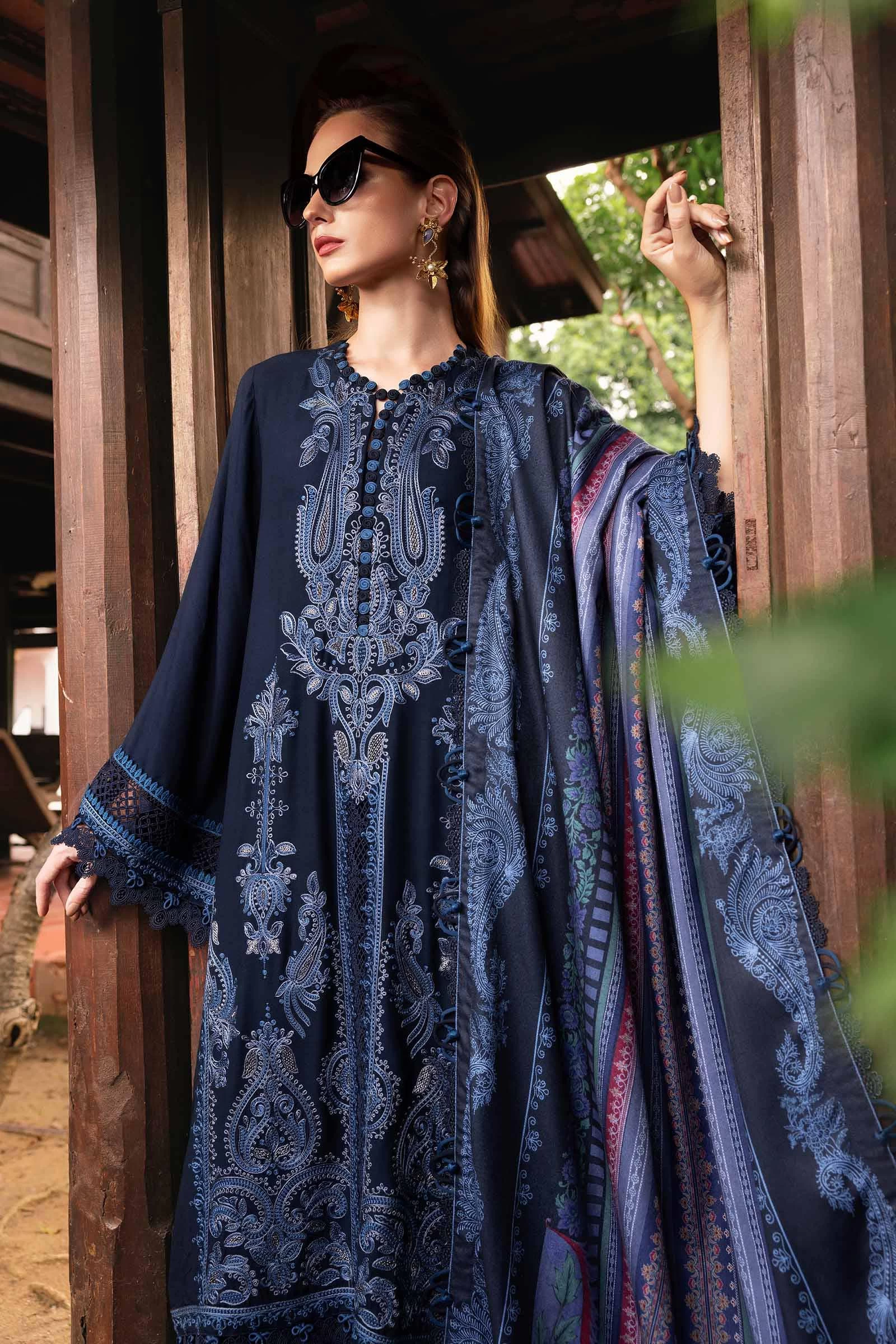 3 Piece Embroidered Twill Linen Suit - MPT-2803-B