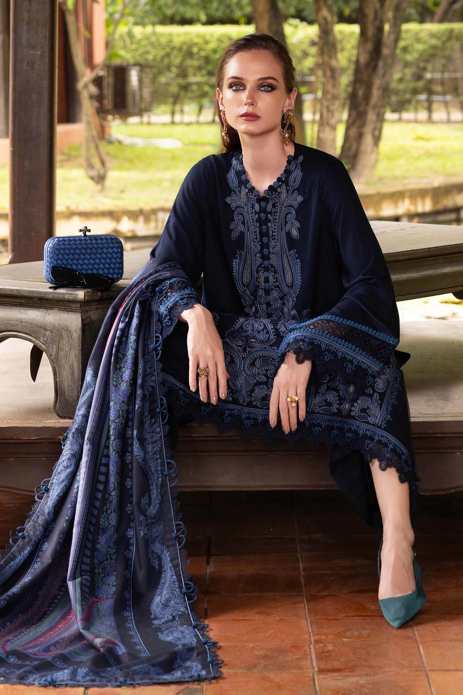 3 Piece Embroidered Twill Linen Suit - MPT-2803-B