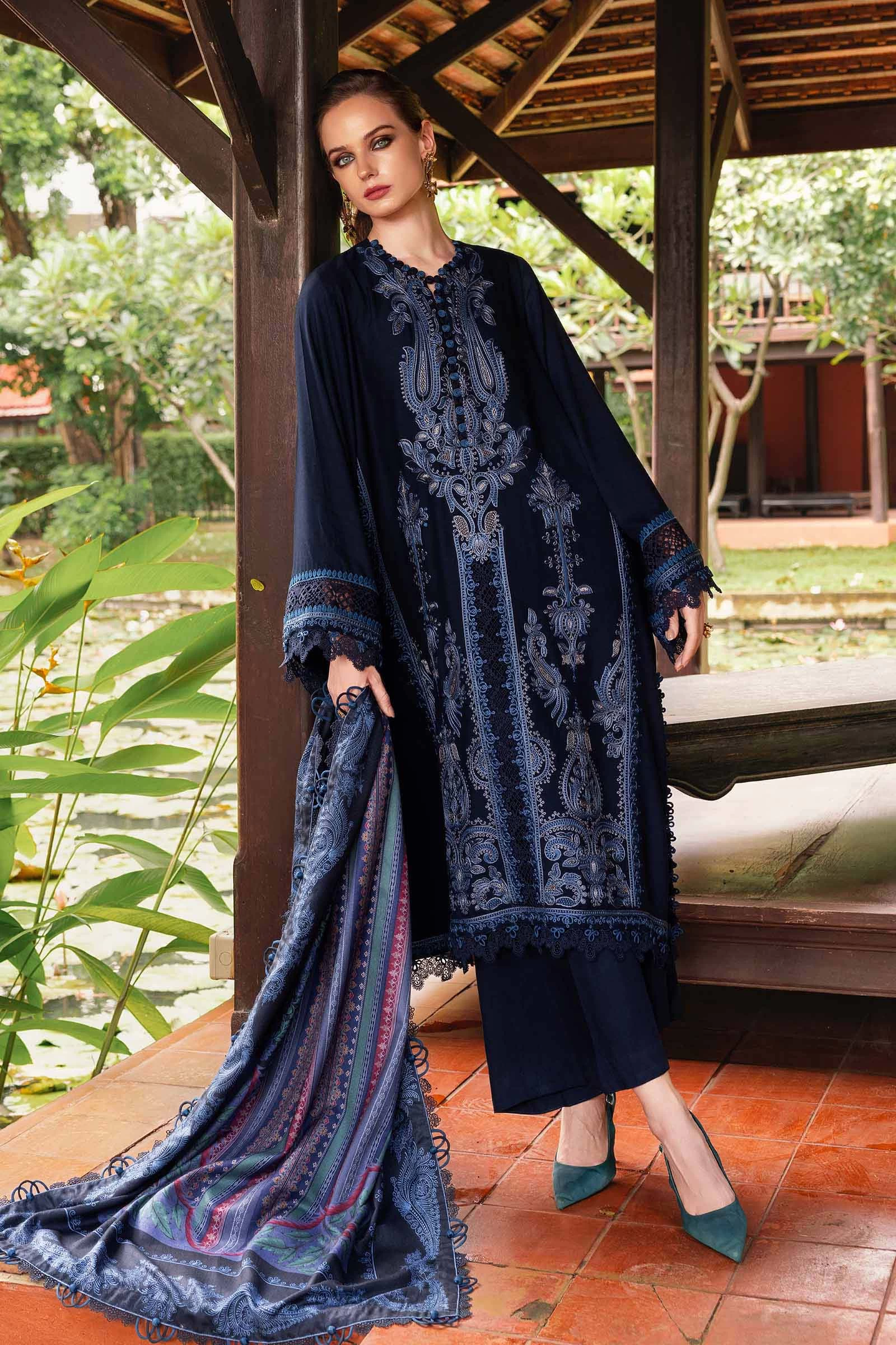 3 Piece Embroidered Twill Linen Suit - MPT-2803-B