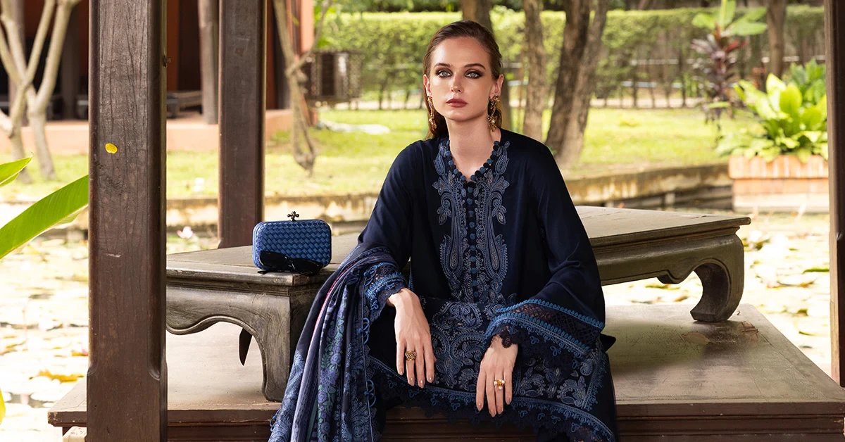 3 Piece Embroidered Twill Linen Suit - MPT-2803-B